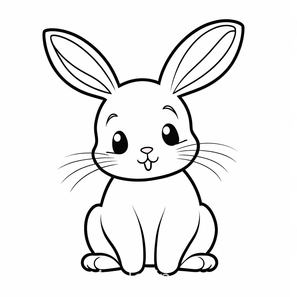 A cute bunny drawing without background, Coloring Page for young kids, black and white, line art, white background, Simplicity, Ample White Space. The background of the coloring page is plain white to make it easy for young children to color within the lines. The outlines of all the subjects are easy to distinguish, making it simple for kids to color without too much difficulty