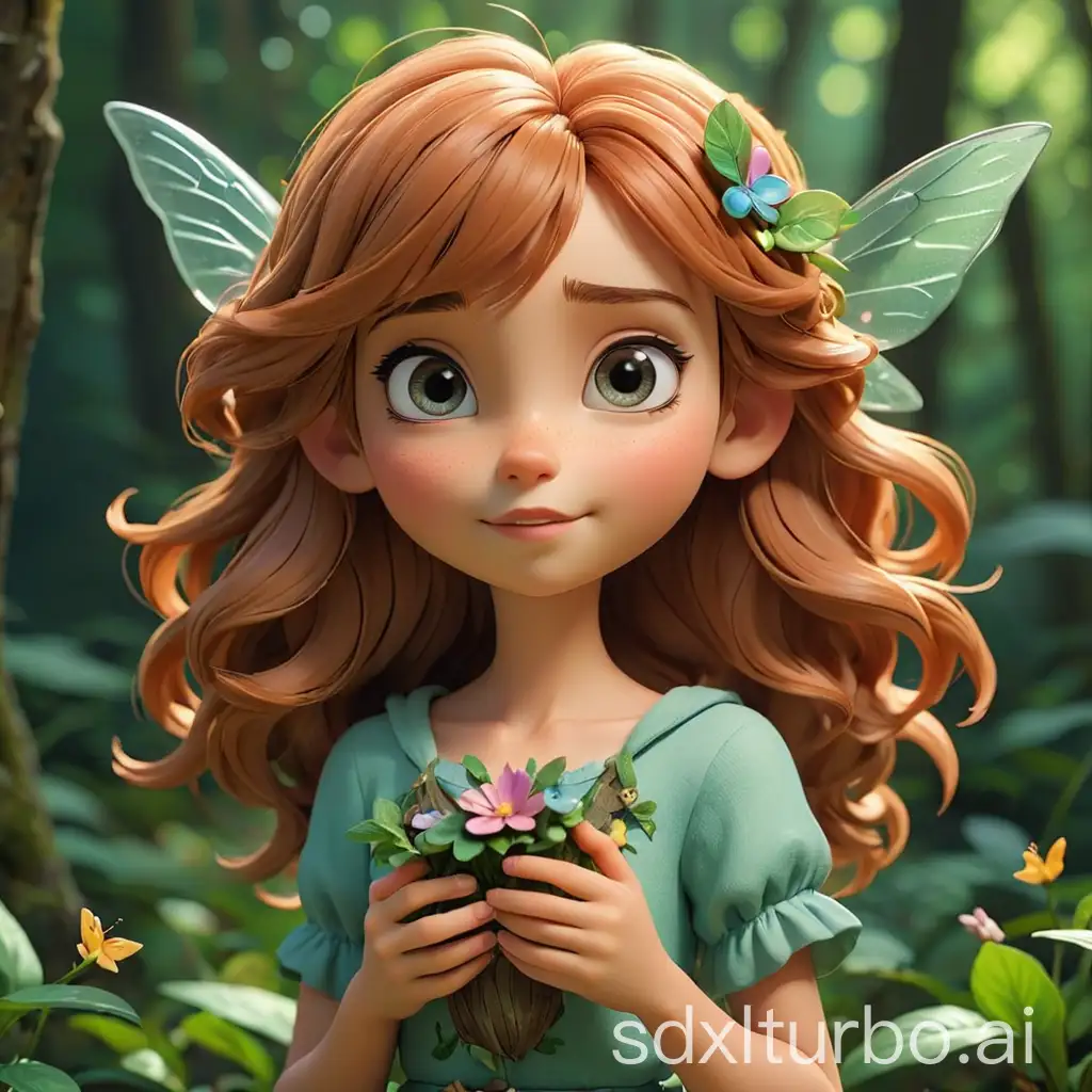 3D cartoon girl with fairy look that hold a micro