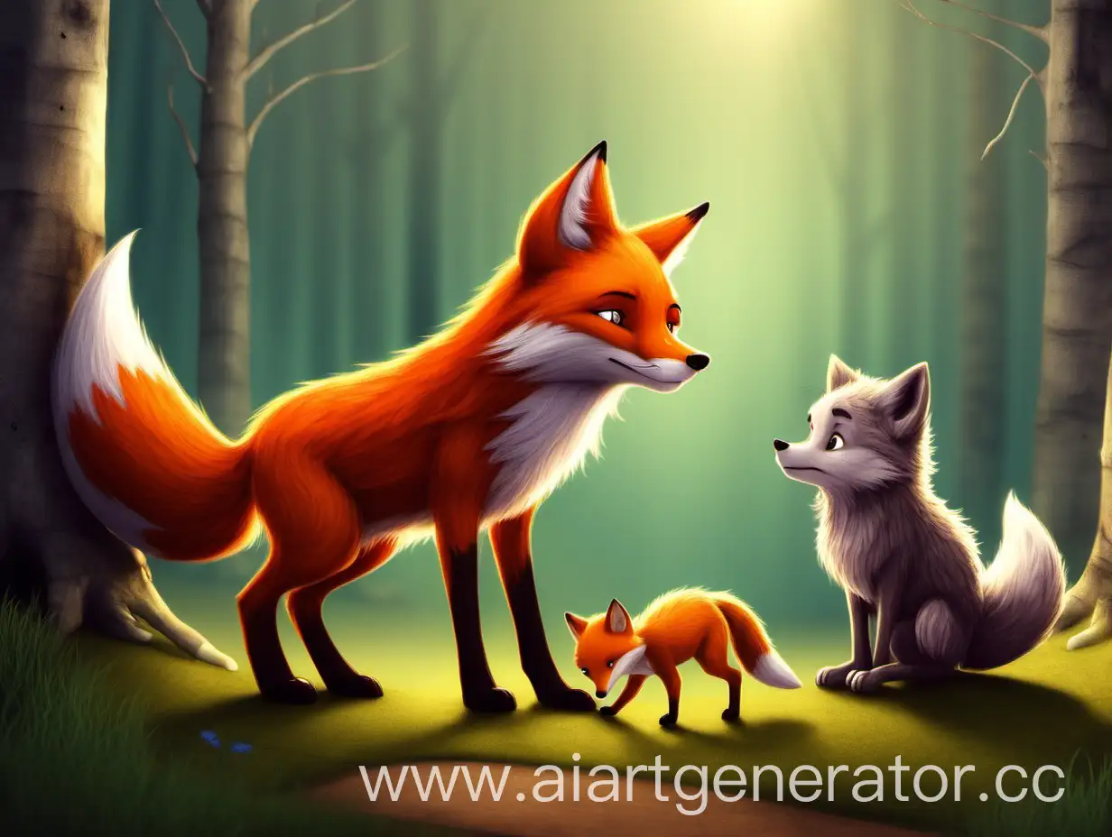 Friendly-Fox-Chatting-with-Wolf-Companion-in-Nature-Scene