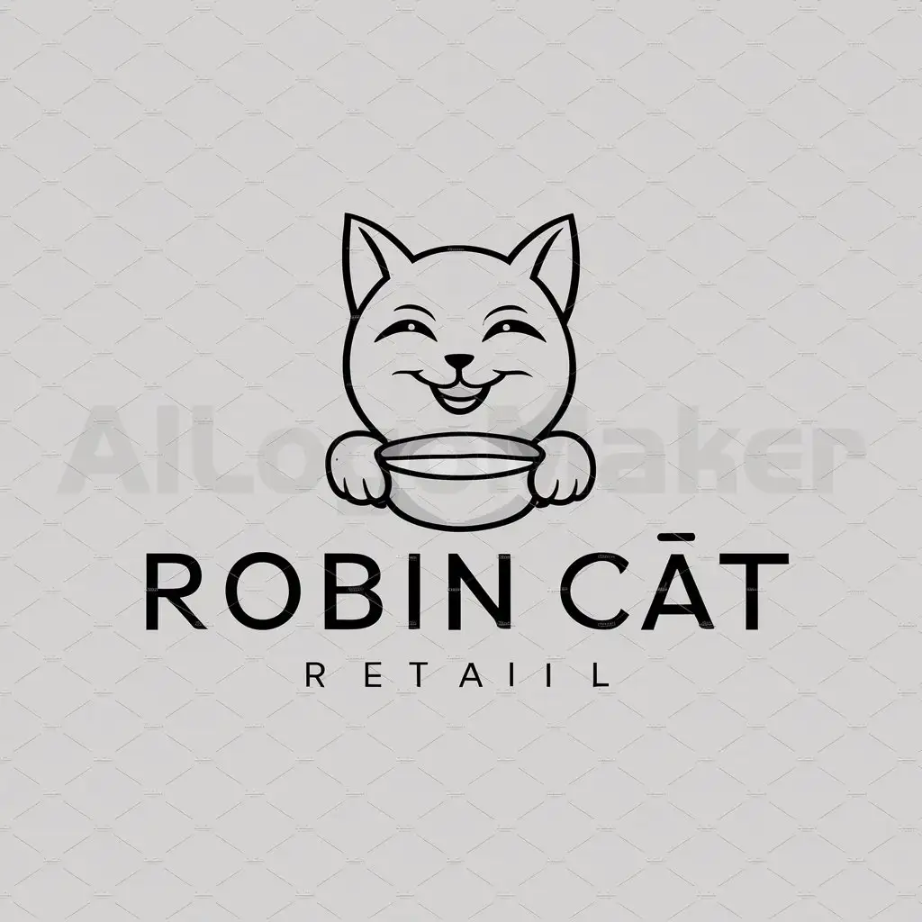 a logo design,with the text "Robin Cat", main symbol:happy cat with bowl in paws,Minimalistic,be used in Retail industry,clear background