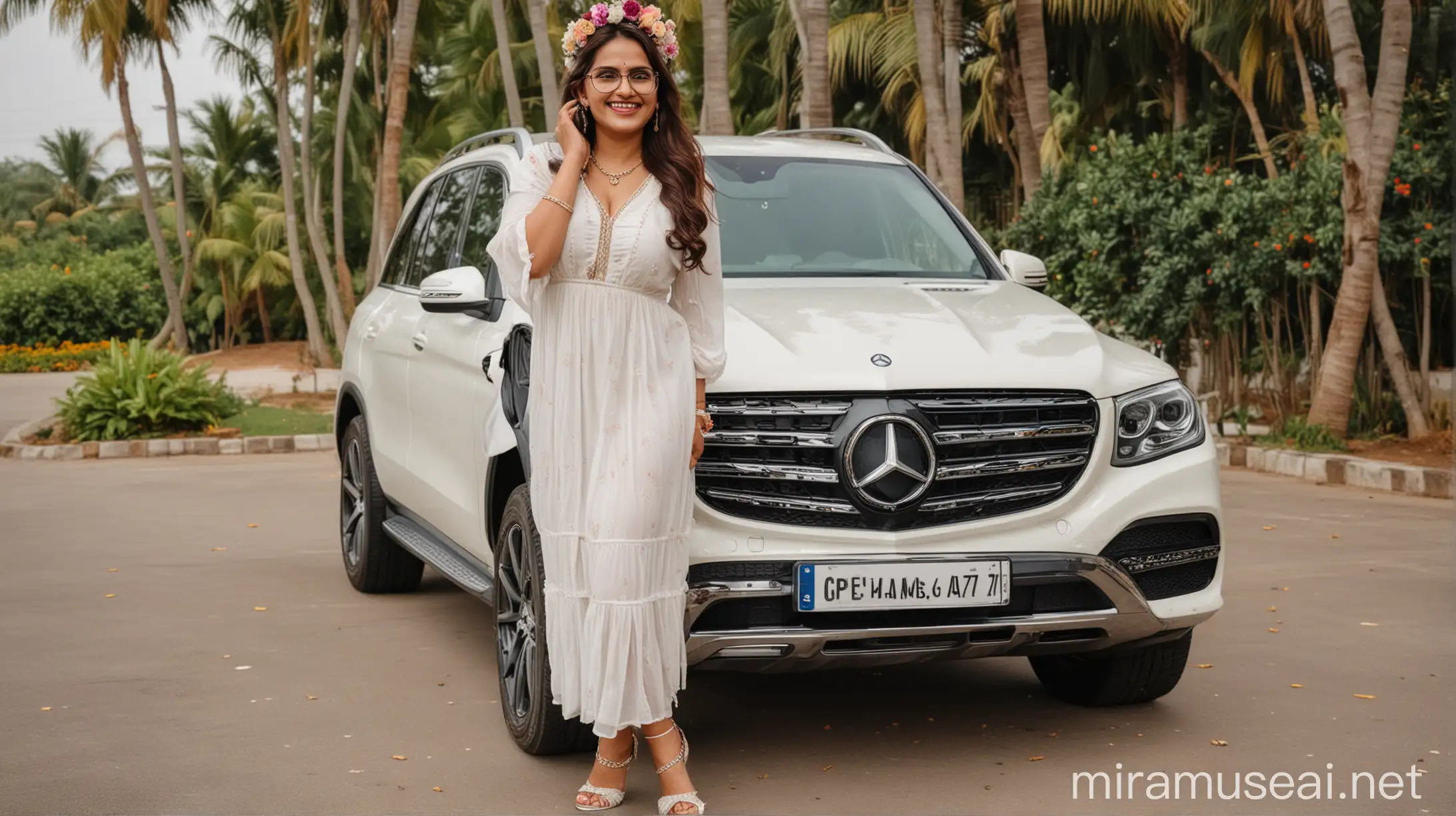 Elegant Indian Woman in White Maxi Dress on Red Carpet