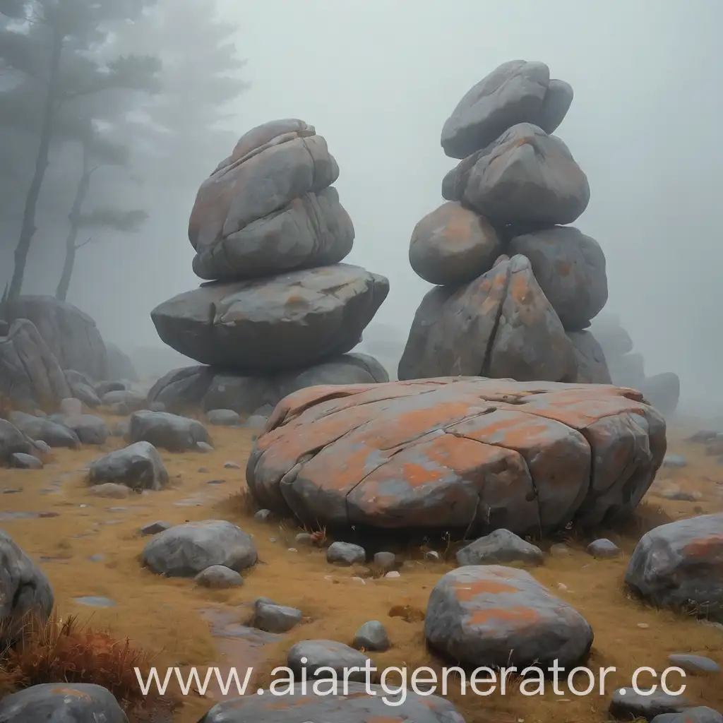 Whimsical-Cartoon-Rocks-Emerging-from-Misty-Fog