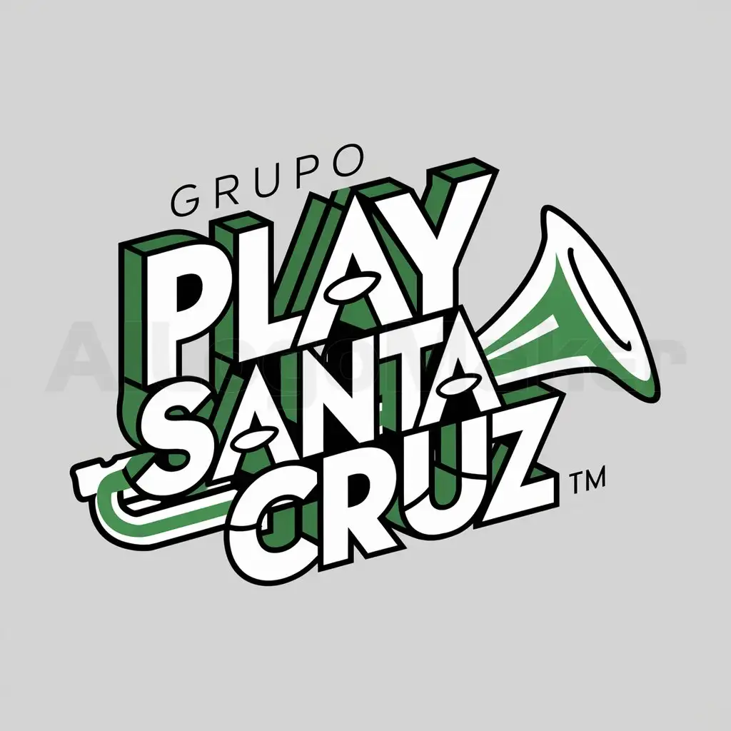 a logo design,with the text GRUPO PLAY SANTA CRUZ, main symbol:COLOR VERDE Y BLANCO CON TROMPETAS,complex,be used in Entertainment industry,clear background