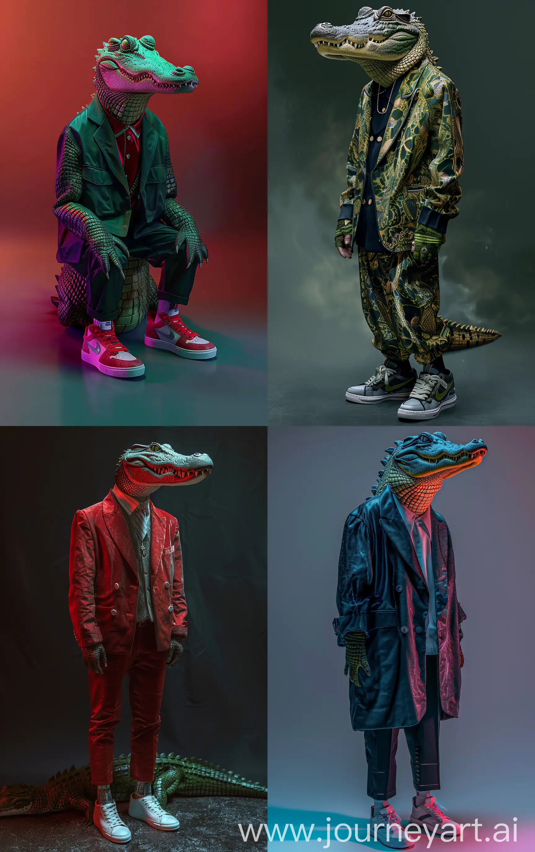 Luxury-1980s-Fashion-Photography-Anthropomorphic-Crocodile-in-Sneakers