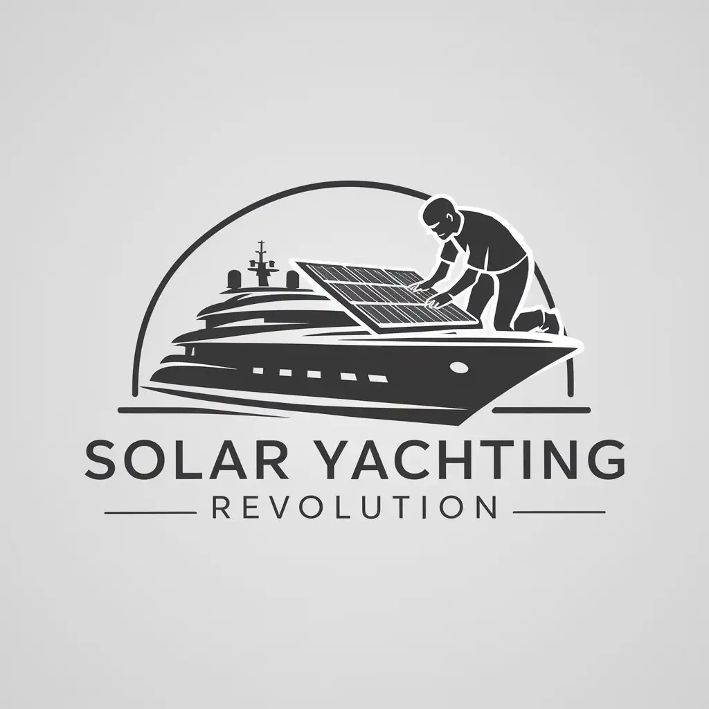 a logo design,with the text "SOLAR YACHTING REVOLUTION", main symbol:man installing solar panels on the top deck of a yacht,Moderate,clear background