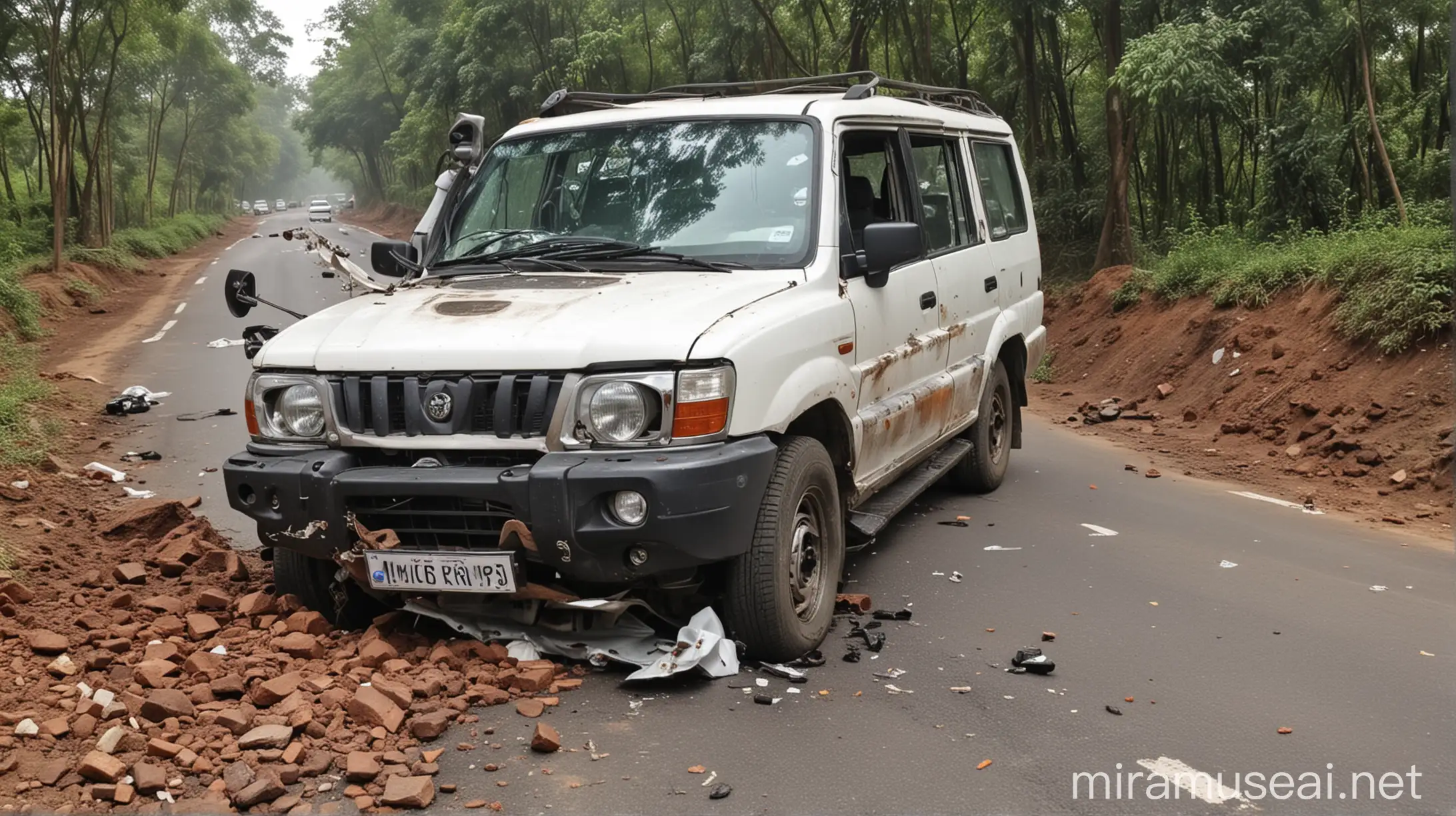 Truck and Mahindra Scorpio Collide on Indian Road