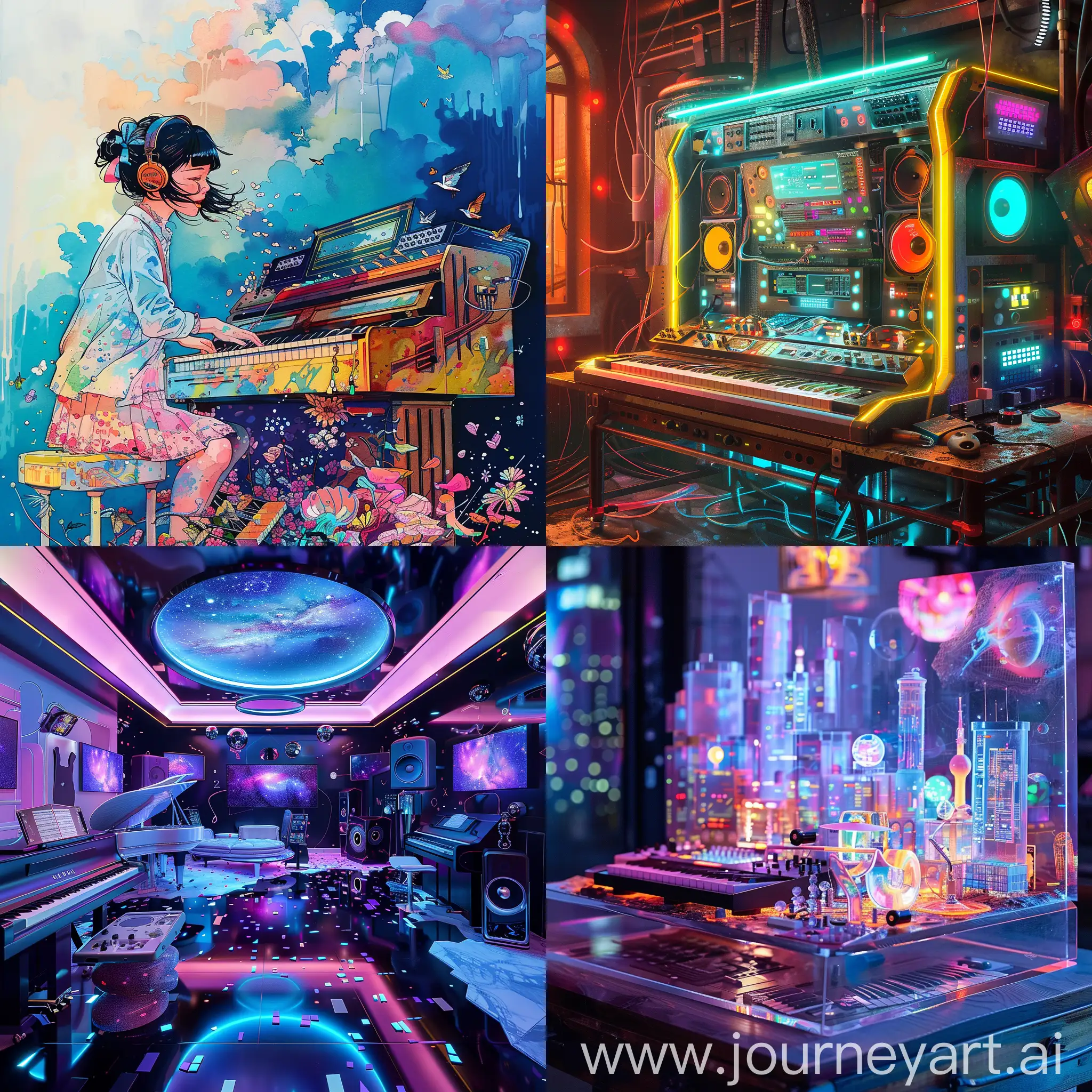 Vibrant-Music-Station-with-Electronic-Components-and-Colorful-Lights