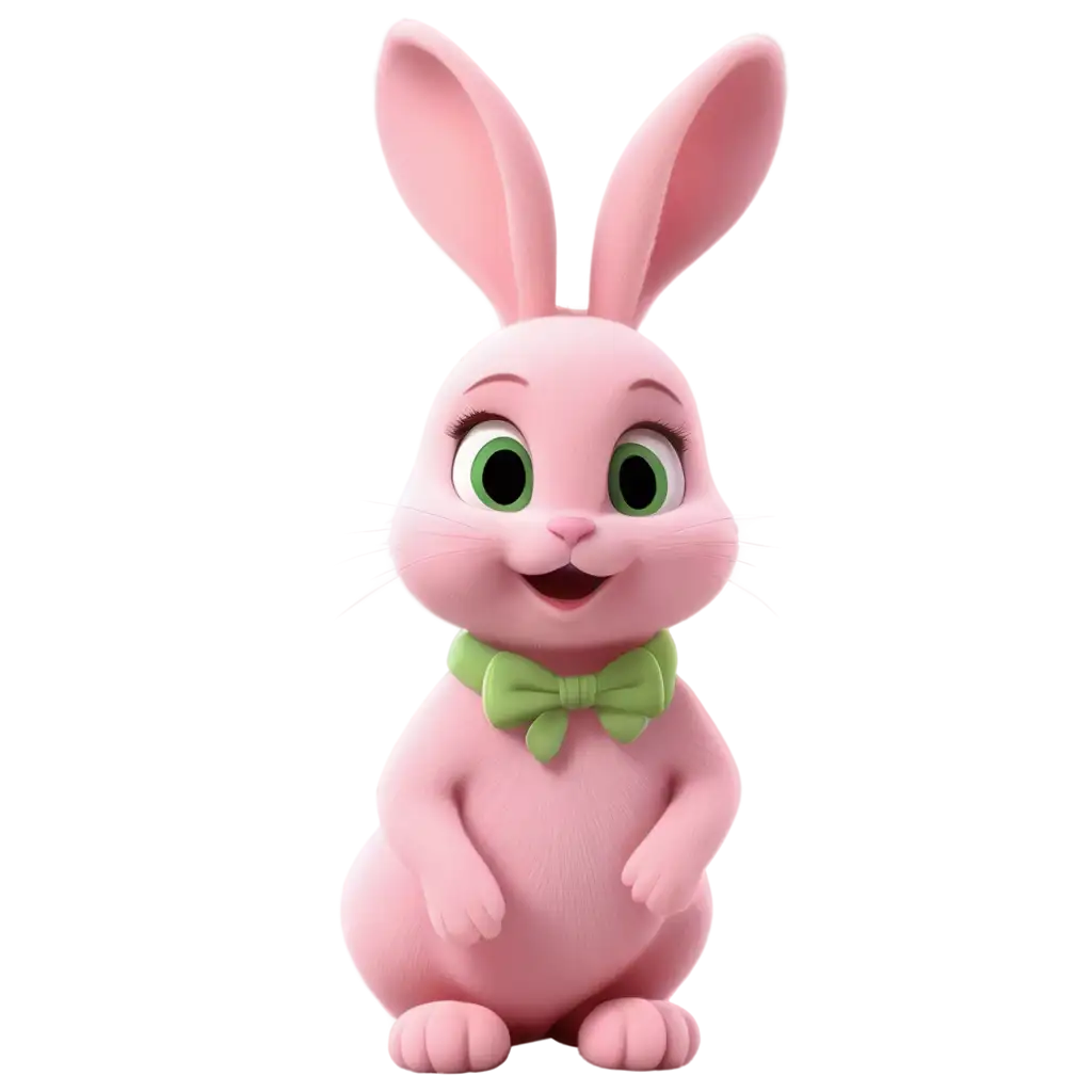 Cute pink cartoon baby bunny sitting with green eyes
