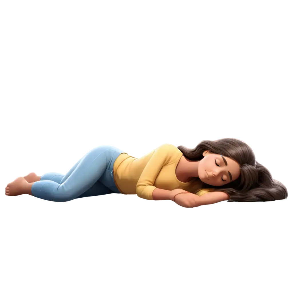 cartoon realistic teen girl laying down sleeping full body back side view 