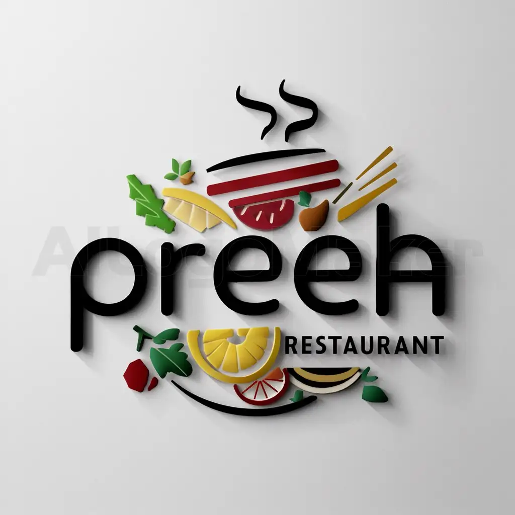 a logo design,with the text "PrEeh", main symbol:Food things,Moderate,be used in Restaurant industry,clear background