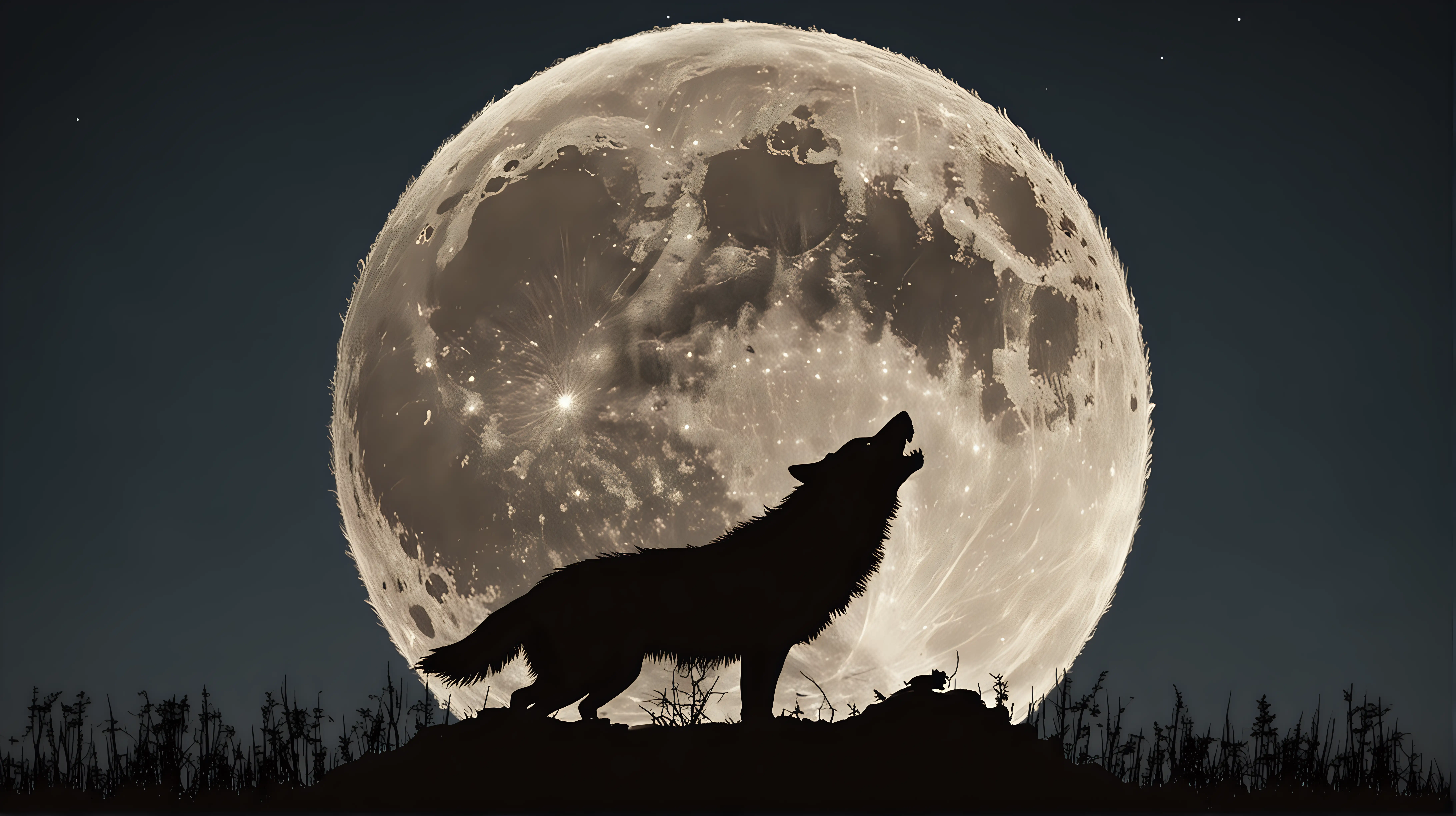 Majestic Wolf Howling at Large Moon in Night Sky