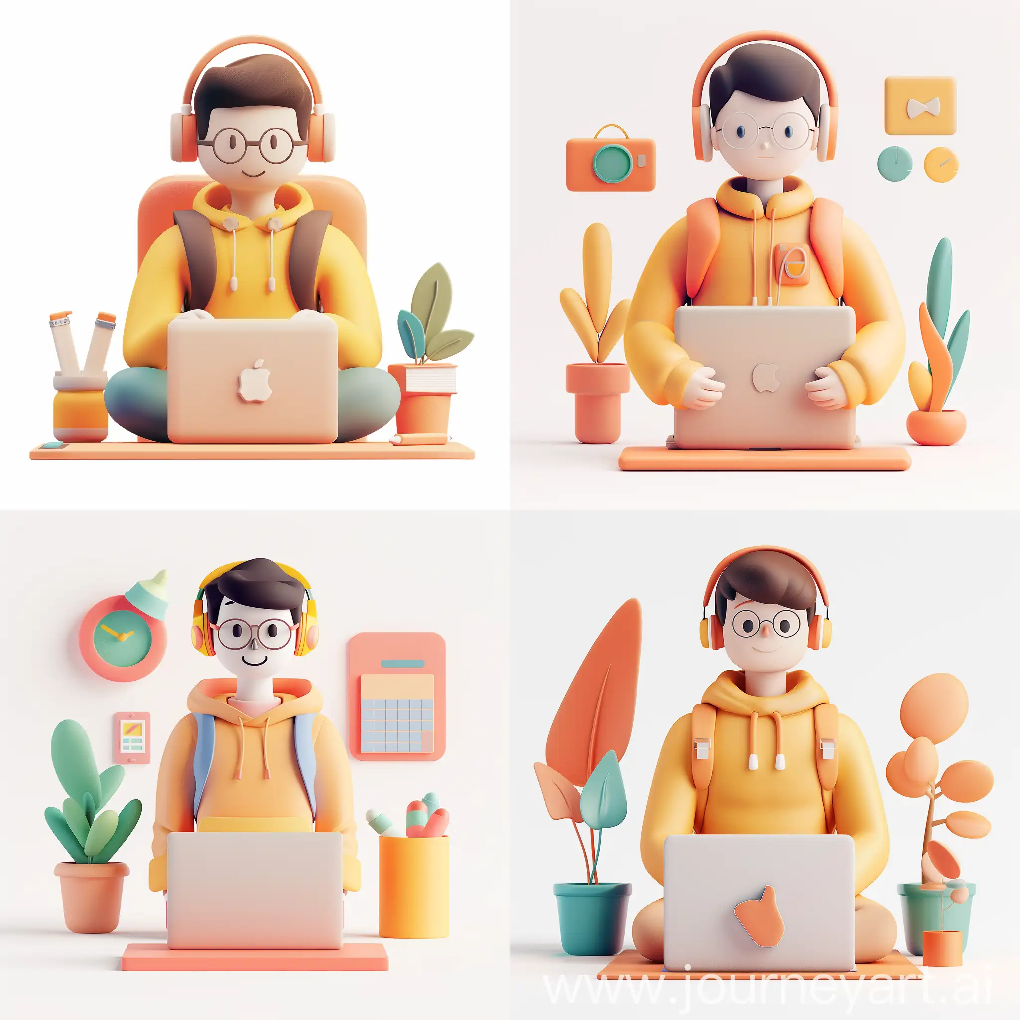 simple 3D ui illustration of a programmer student, in the style of soft lines and shapes.abstract minimalism. gradient color, transparent texture, white background 