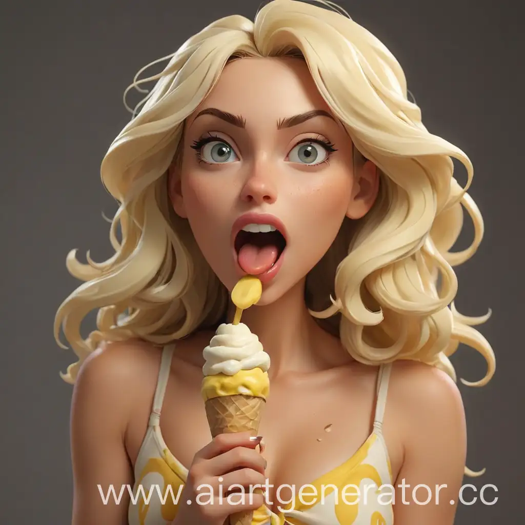 мультяшная красивая сексуальная женщина ест банан в форме мороженного 