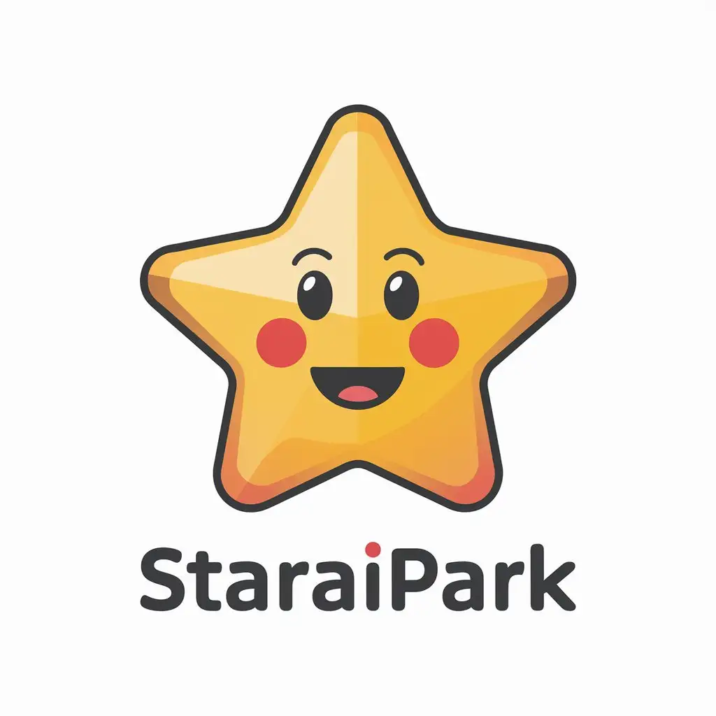 a logo design,with the text "a logo for STARAIPARK company", main symbol:star,happy,bigeyes,red cheeks,Moderate,be used in Education industry,clear background