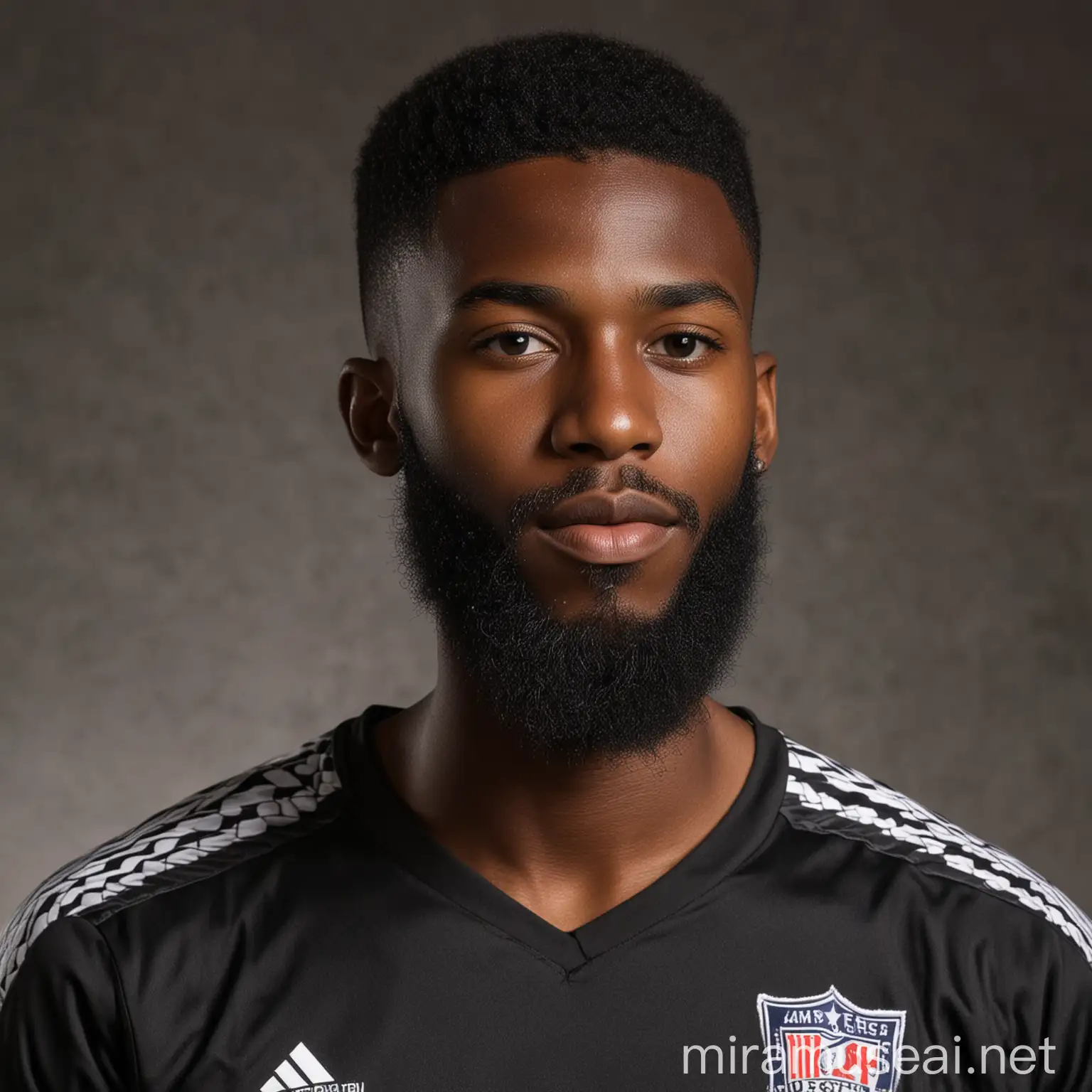 profile photo black American soccer player of 20 years old just the bust with long beard 