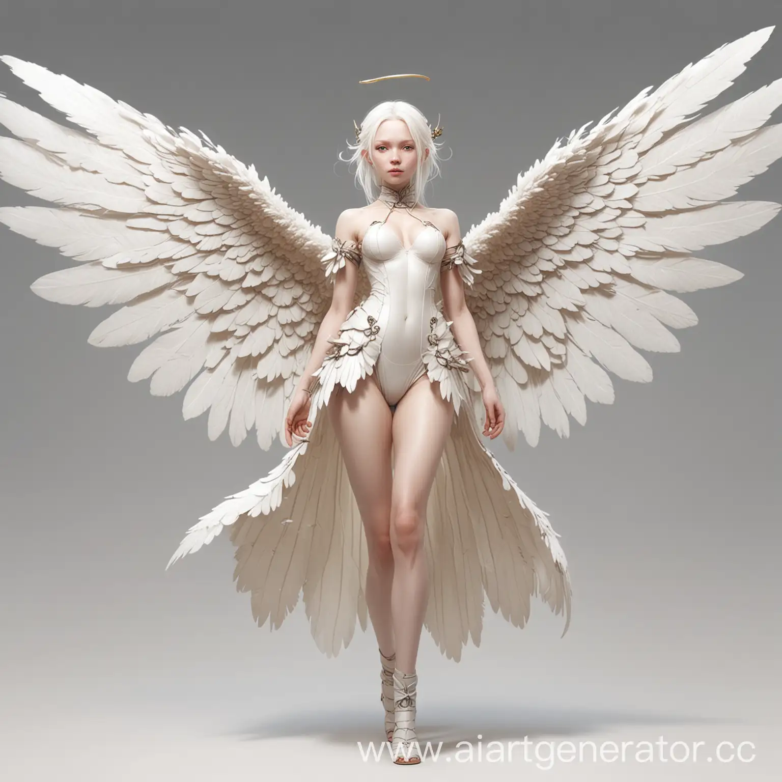 anime DND character,silkworm girl with wings,albino,art full-length, on a white background