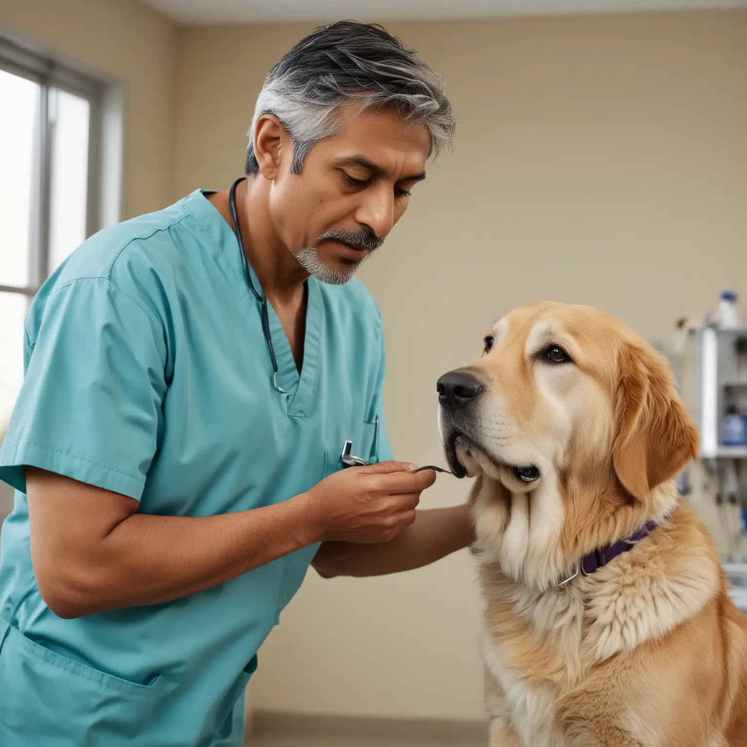 Indian Male Veterinarian and Female Vet Examining Pet in Scrubs