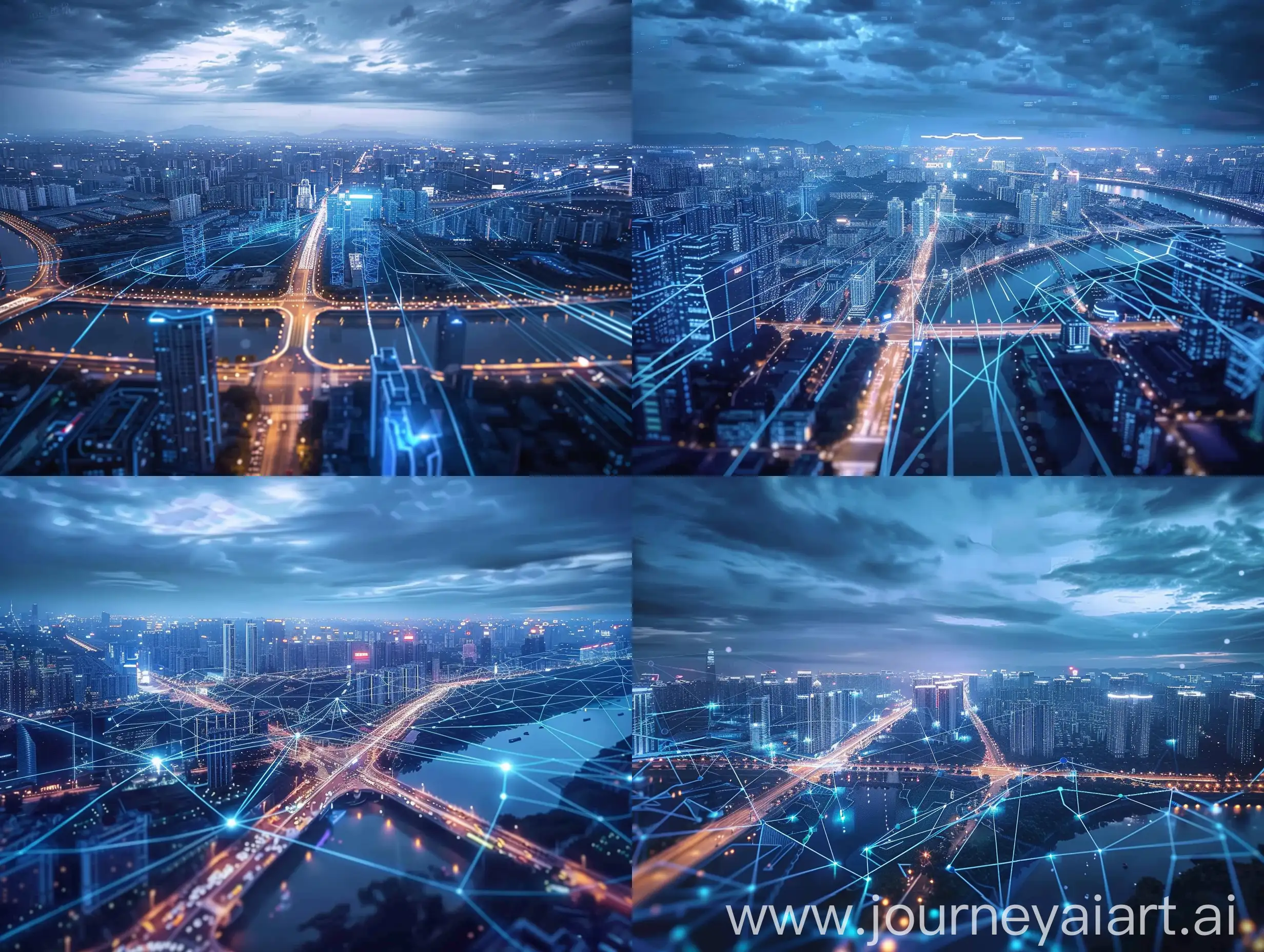 SciFi-Virtual-City-Model-Connecting-Chengdu-with-Blue-Holographic-Tech-Lines