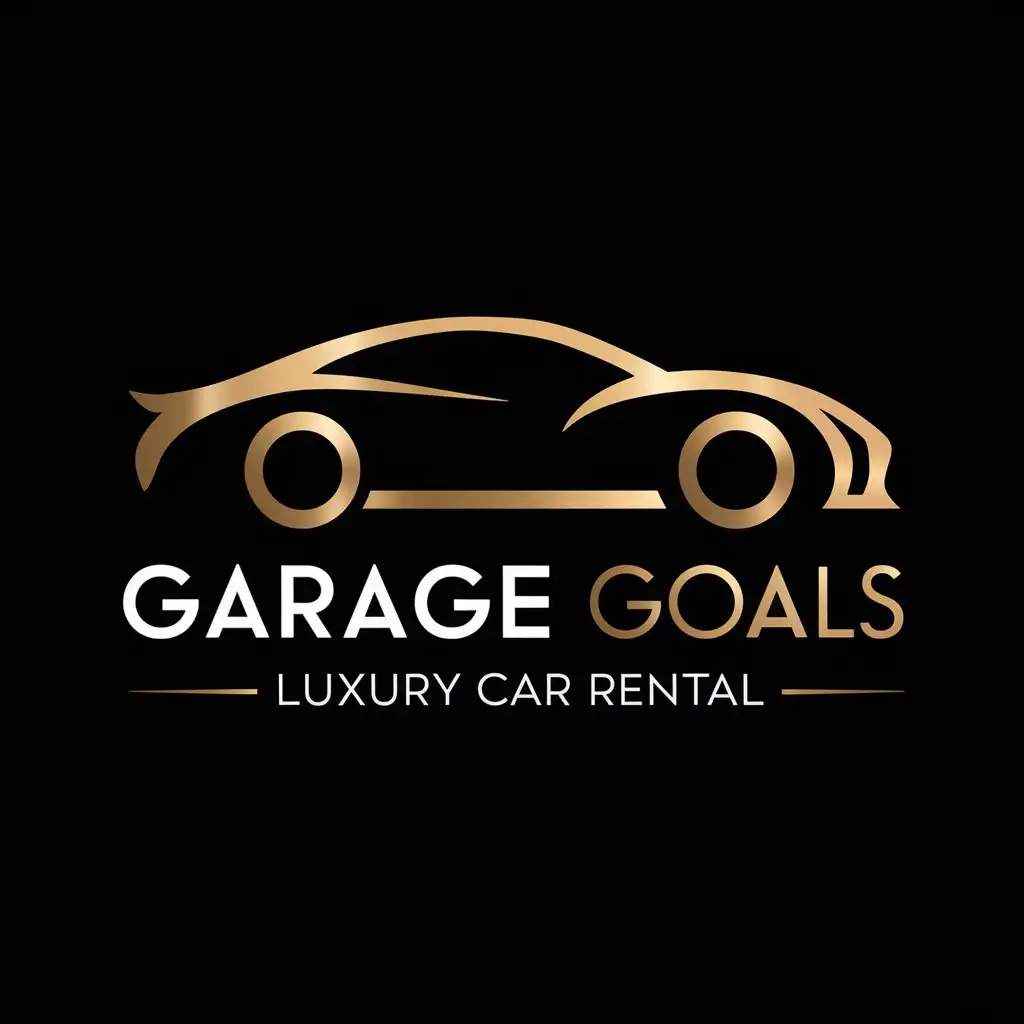 a logo design,with the text "GARAGE GOALS", main symbol:create a logo for a Luxury Car Rental business. this logo should includes modern  Luxury Car theme. preferred color gold. must be logo on black background,Moderate,clear background