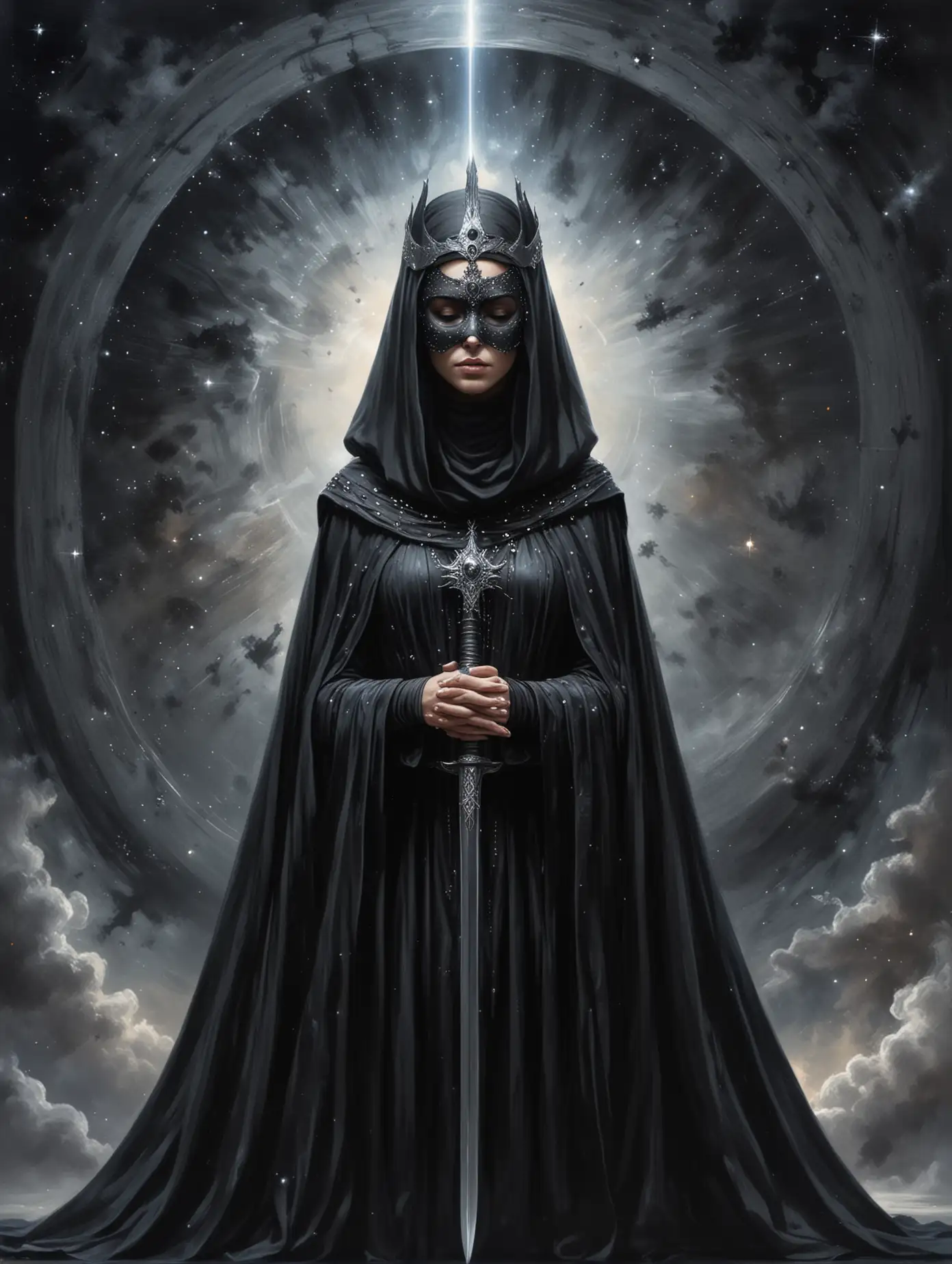 Sister-Herserit-Standing-on-Edge-of-Black-Hole-with-Sword-and-Crown