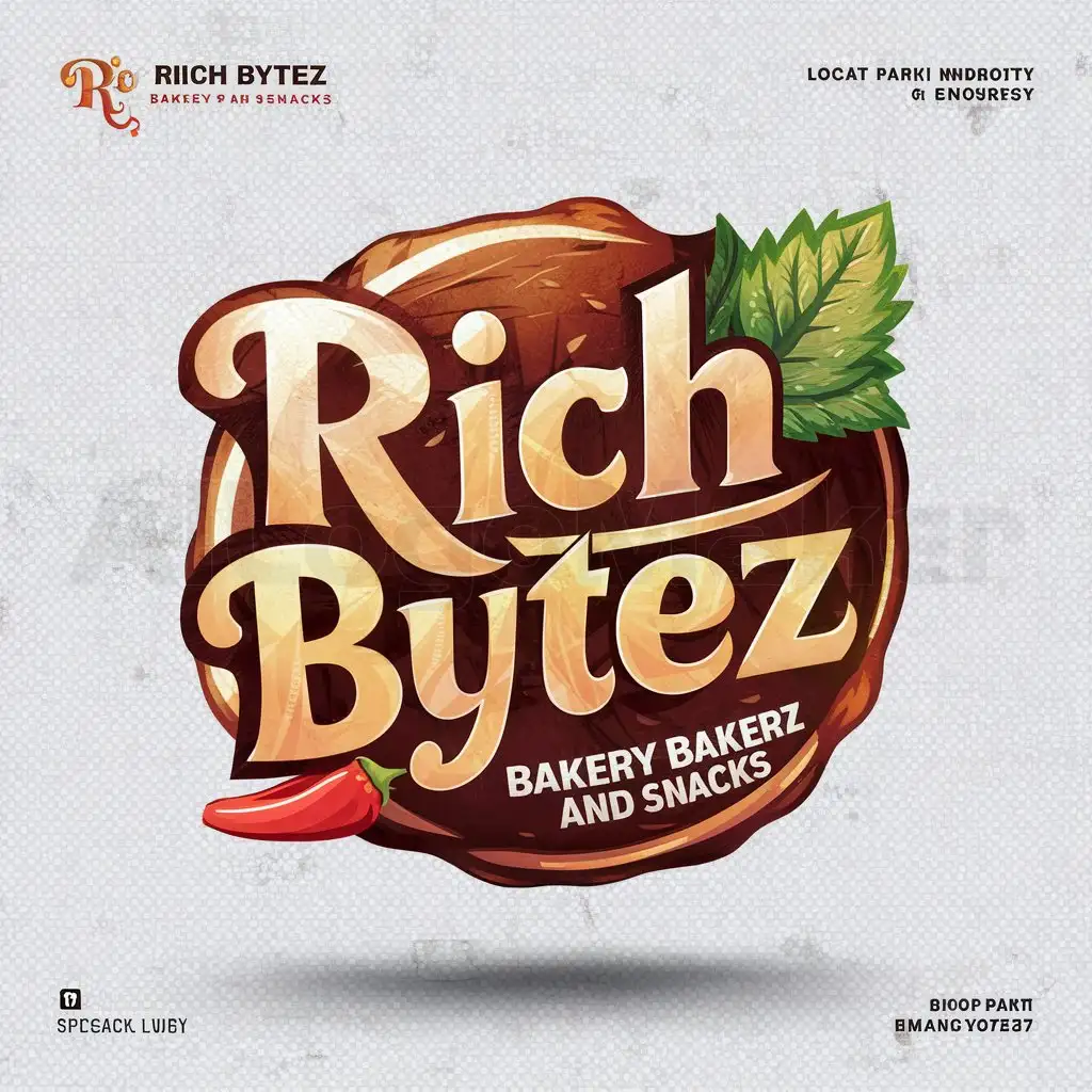 a logo design,with the text "rich bytez", main symbol:a logo design,with the text 'Rich Bytez', main symbol: 'Logo Prompt: Rich Bytez - Bakery and SnacksnConcept: The logo will be a playful and appetizing design that combines the ideas of delicious baked goods and snacks with a sense of freshness.nElements:nName: 'Rich Bytez' written in a warm, friendly font that evokes a feeling of comfort and satisfaction..nColor Palette:nDominant colors: Warm and inviting tones like brown, orange, and yellow to evoke the feeling of freshly baked goods.nAccents: Consider adding a pop of color that reflects a local Madurai specialty (e.g., green for mint chutney, red for chilli powder).nStyle:nRealistic: The icon and elements should have a slightly realistic feel, with some depth and texture.nPlayful: The overall design should be inviting and lighthearted, reflecting the fun and delicious nature of your products.nAdditional Considerations:nScalability: The logo should be designed to work well at different sizes, from small business cards to large storefront signs.nVersatility: Consider if you want the logo to be used with or without the company name 'Rich Bytez' for different applications.nExample Text:n'Rich Bytez: Fresh Bakez & Snackz' (written below the icon)n'Rich Bytez' (written within the design, if space allows)',complex,be used in food park industry,clear background