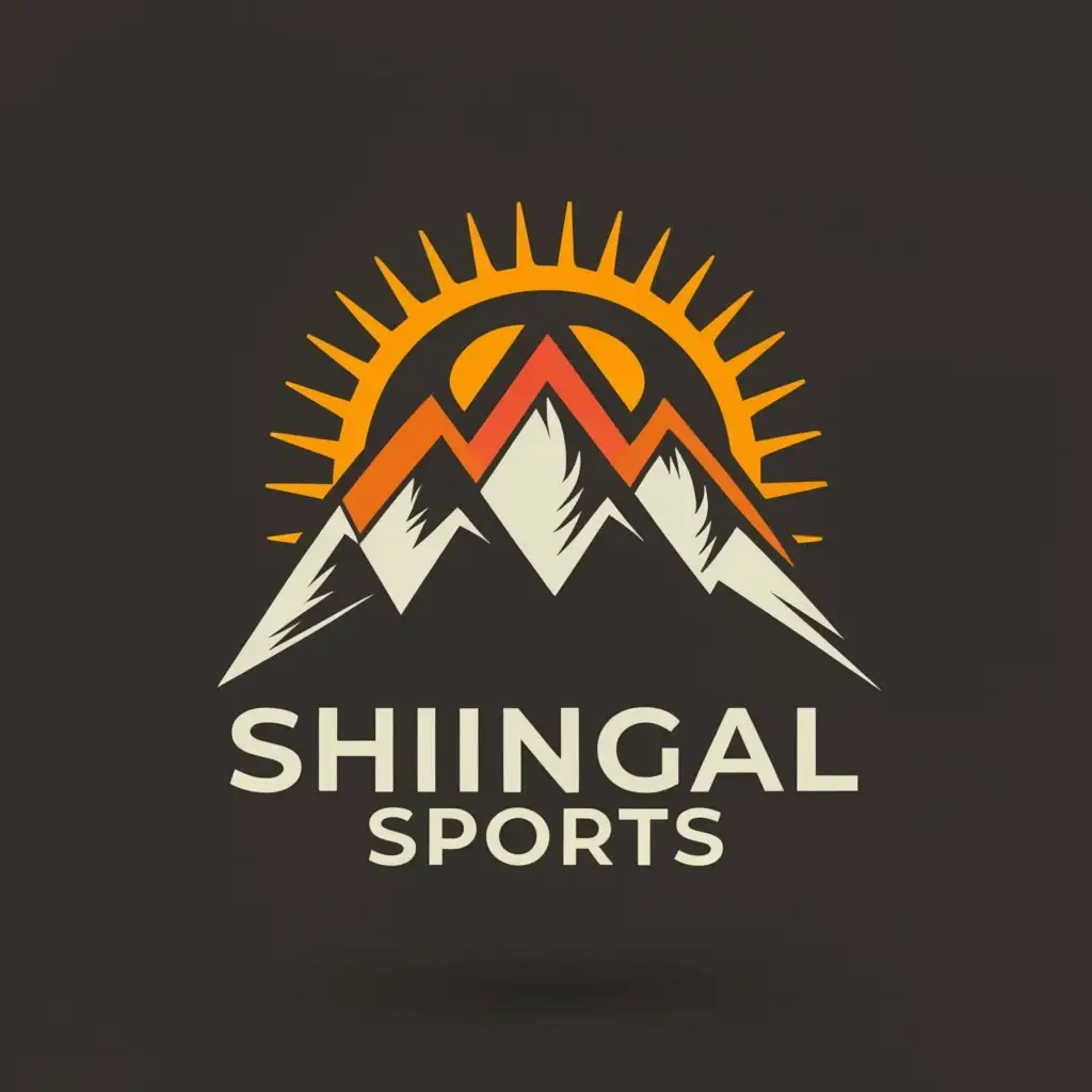 a logo design,with the text "SHINGAL SPORTS", main symbol:mountains and sun,complex,be used in Sports Fitness industry,clear background