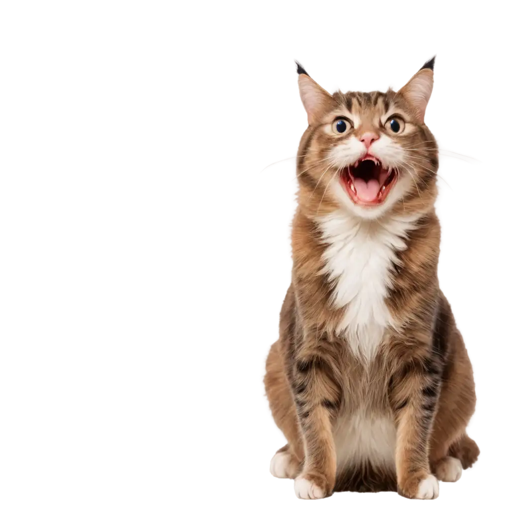 Studio portrait of funny and excited cat face showing shocked or surprised expression isolated