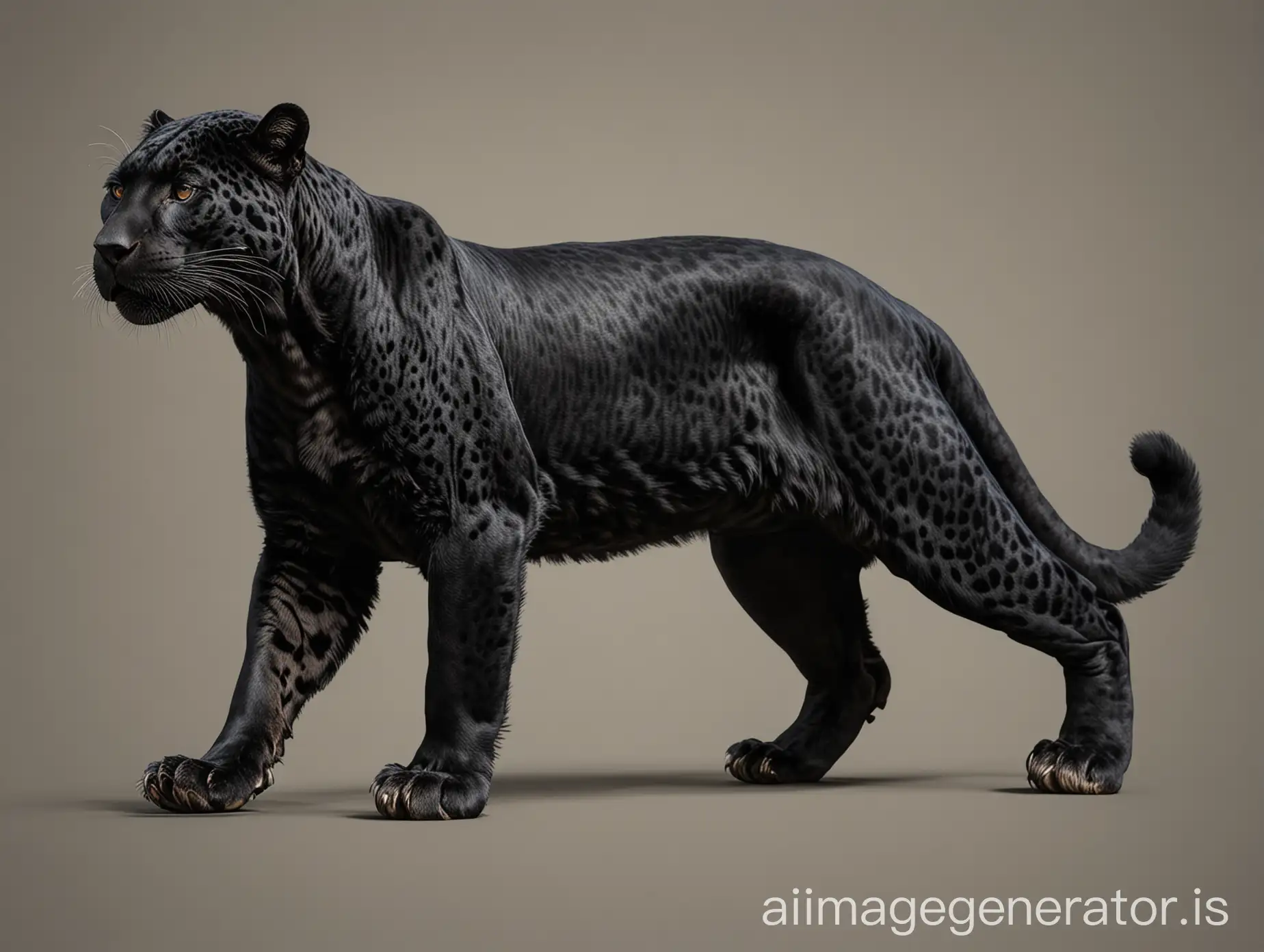 Realistic black jaguar, flat background