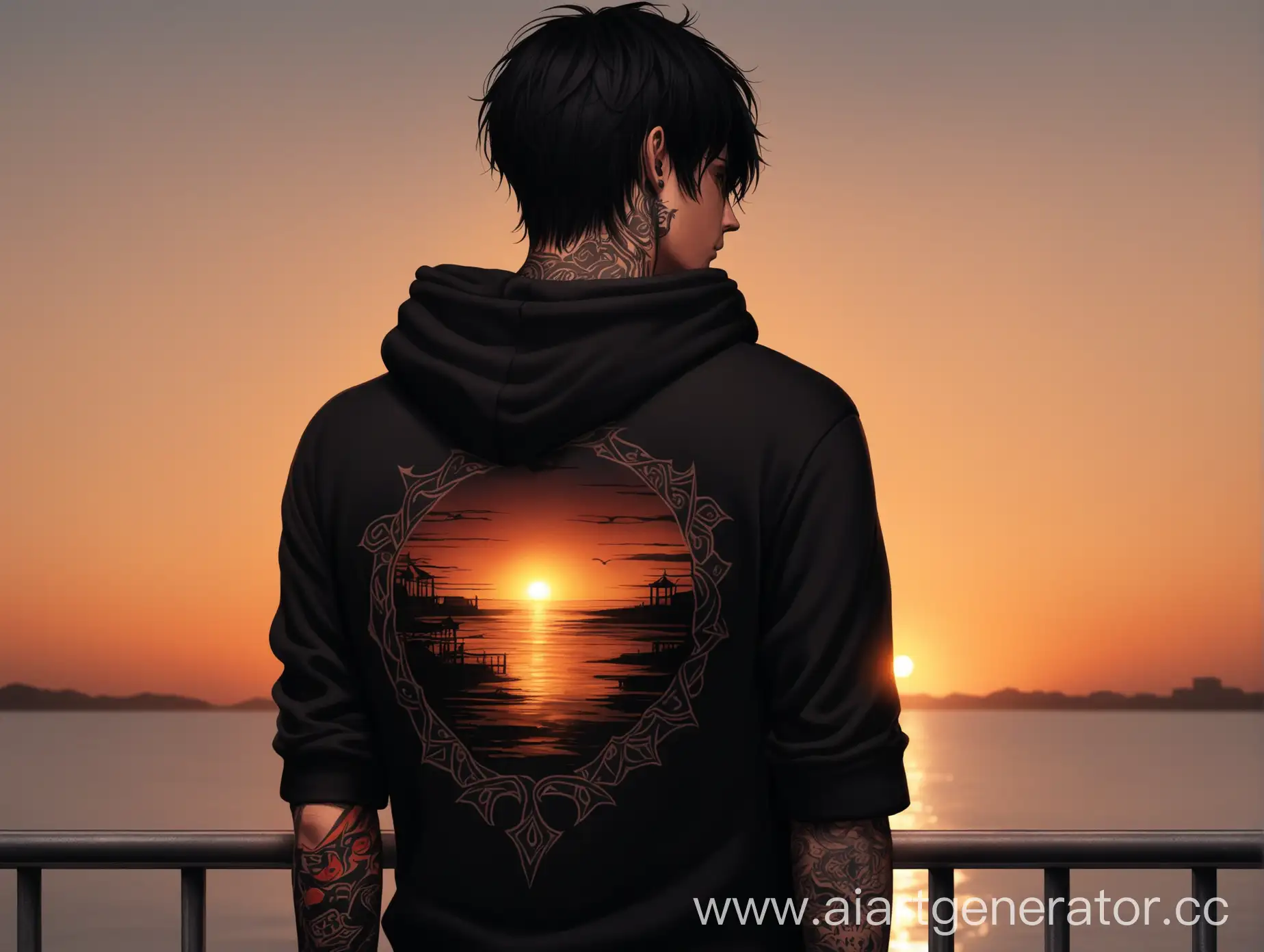 Man-in-Black-Hoodie-Admiring-Sunset-with-Tattooed-Arm