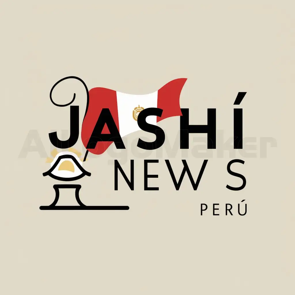 a logo design,with the text "Jashi news Perú", main symbol:a lamp and behind the flag of Peru,Minimalistic,clear background
