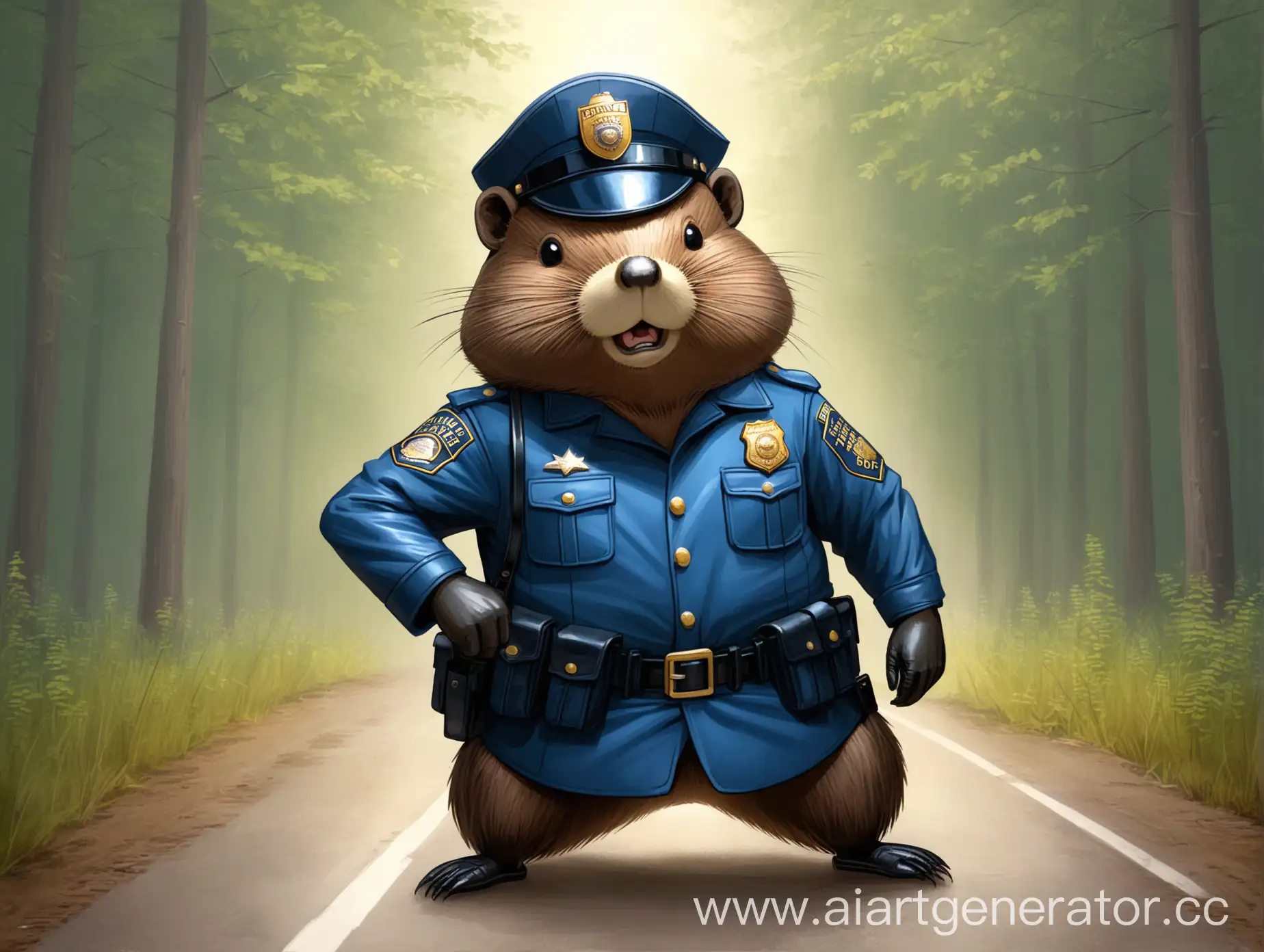 Diligent-Beaver-Policeman-Patrolling-the-Forest