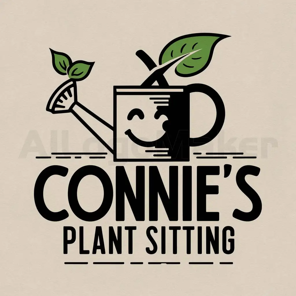 LOGO-Design-For-Connies-Plant-Sitting-Vibrant-Green-Text-with-Potted-Plant-Symbol-on-Clean-Background