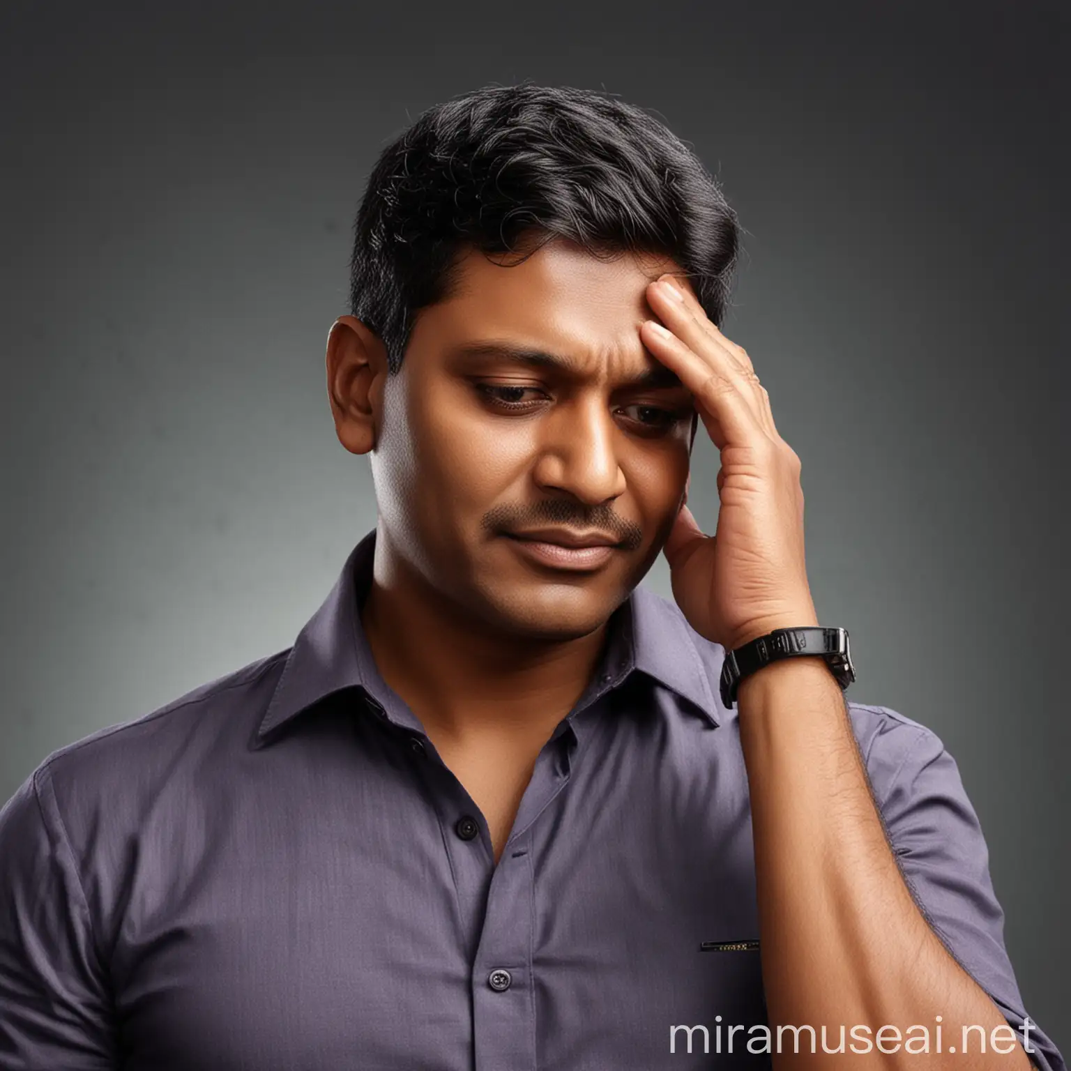 Disappointed Byjus Raveendran Owner with Hand on Forehead Realistic Hyper Real Photo