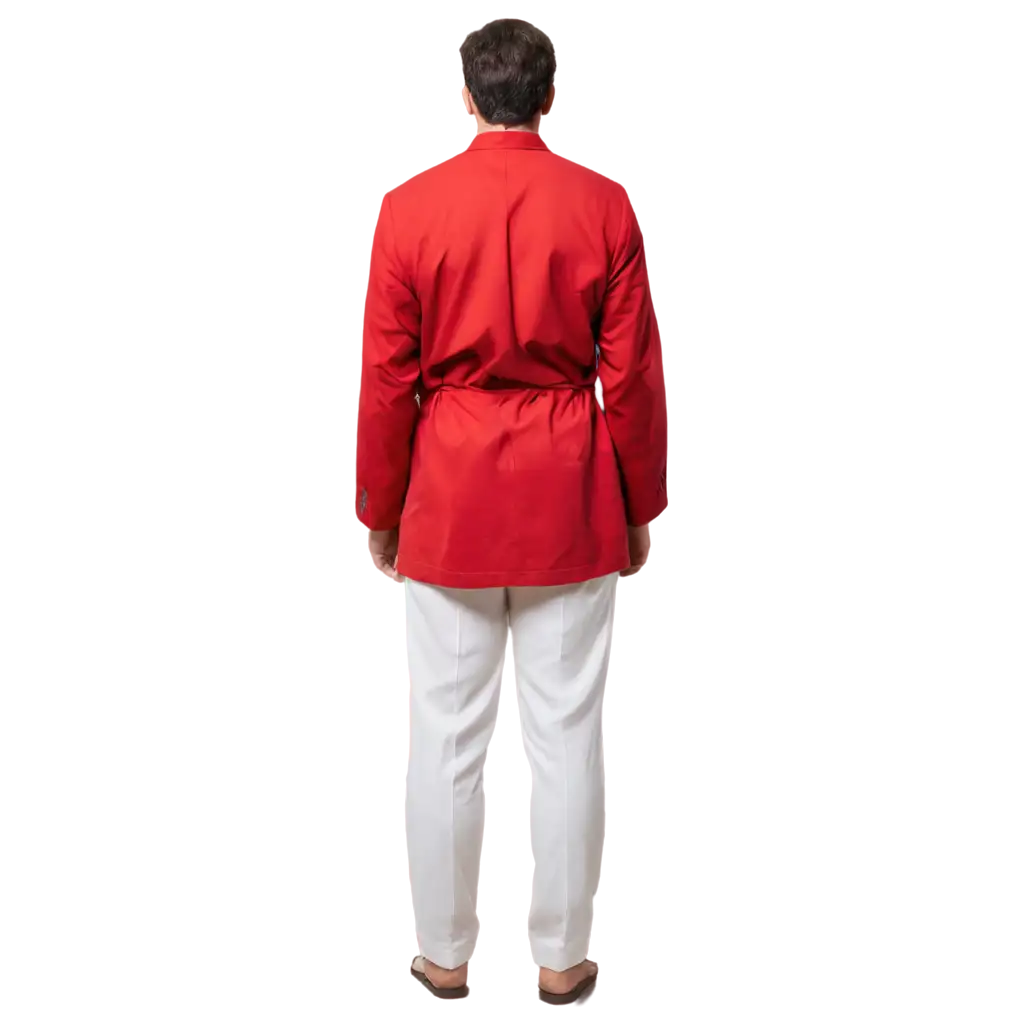 человек в белом летнем костюме и человек в красном одеянии стоят спинами 