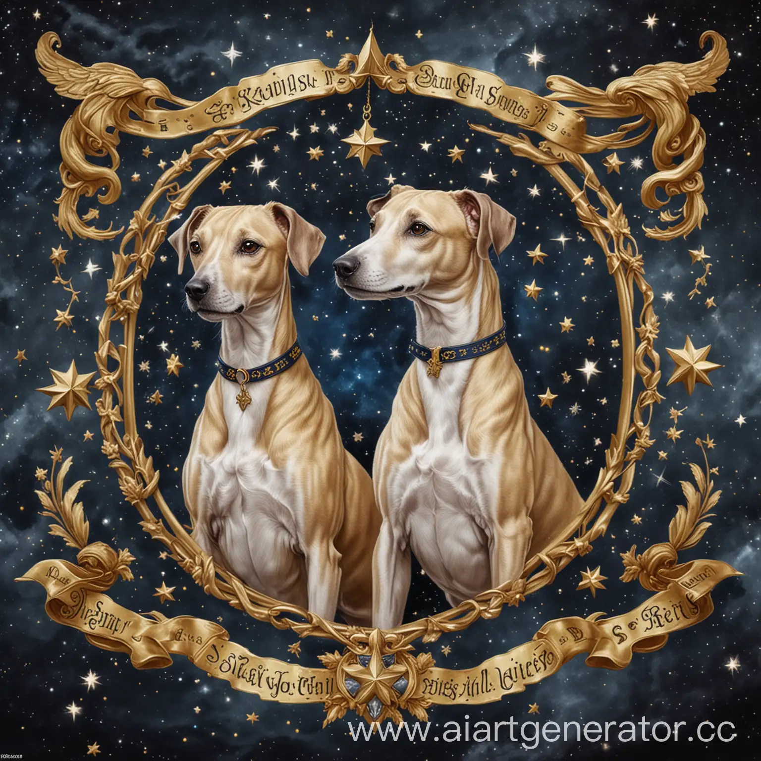 Starry-Sky-Banner-with-Golden-Whippets-and-Breed-Badge-Strangers-Land-Rennel