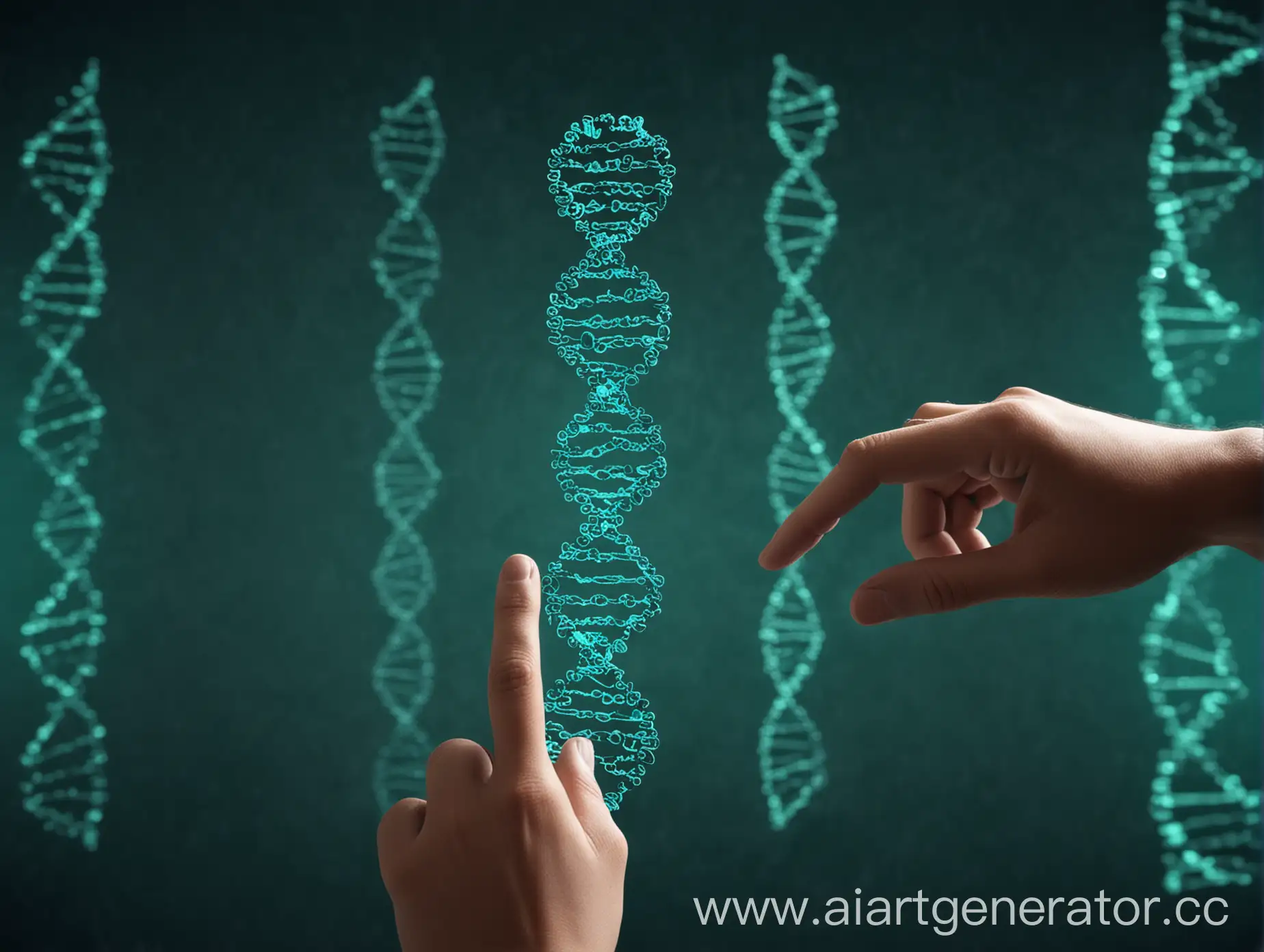 Scientist-Activating-DNA-Button-on-Dark-Green-Background