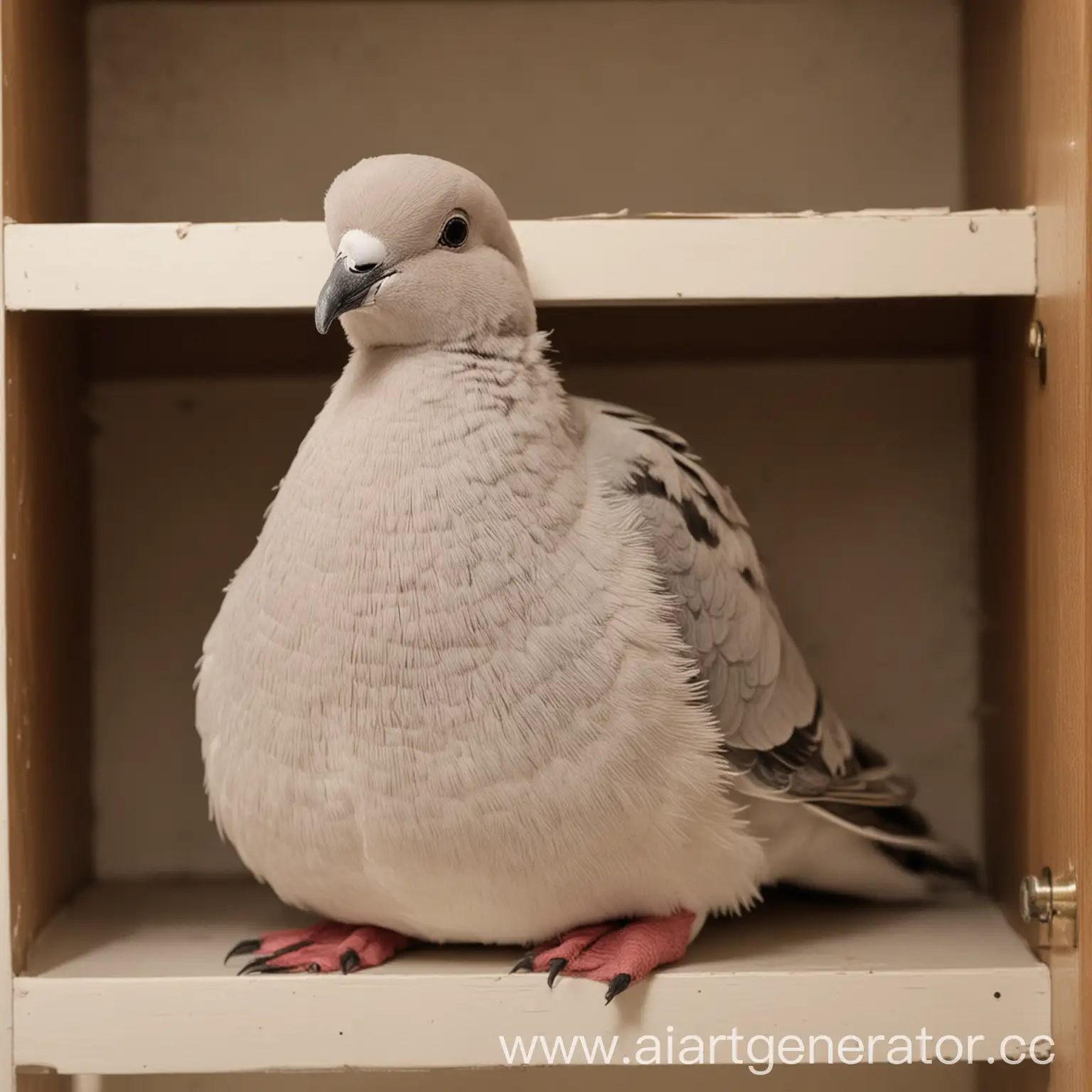 Плюшевый голубь лежит в шкафу