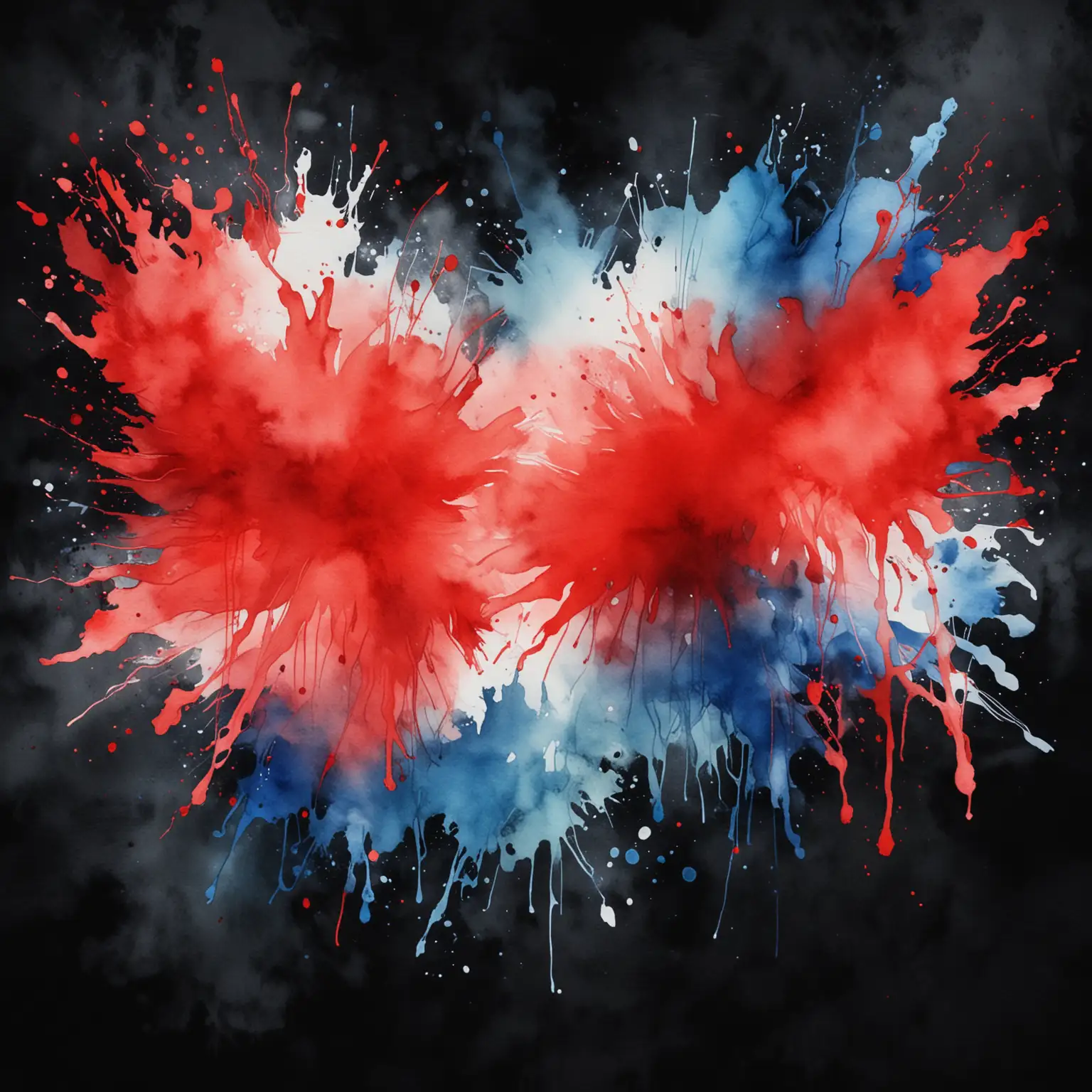 Vibrant Red White and Blue Watercolor Splashes on Black Background