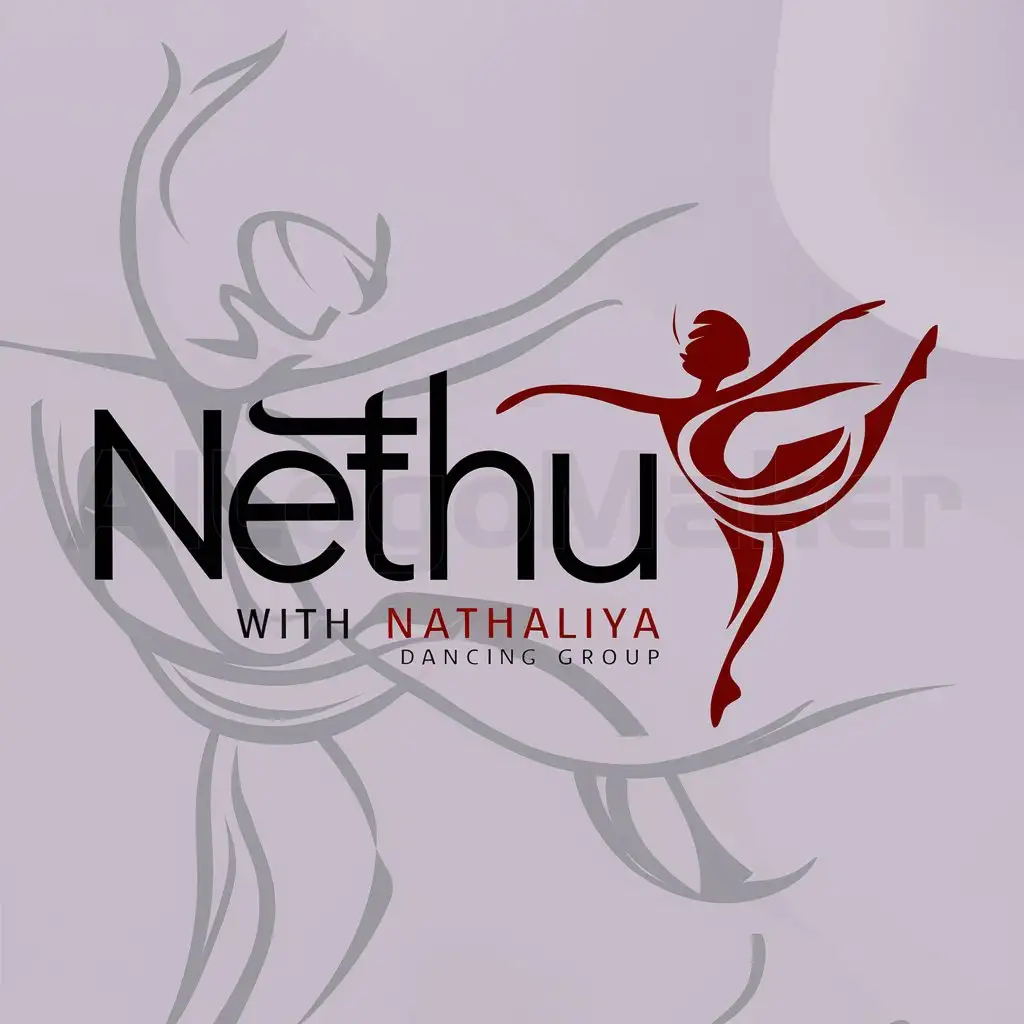 a logo design,with the text "Nethu with Nathaliya dancing Group ", main symbol:Dancing Girl 
,Moderate,clear background