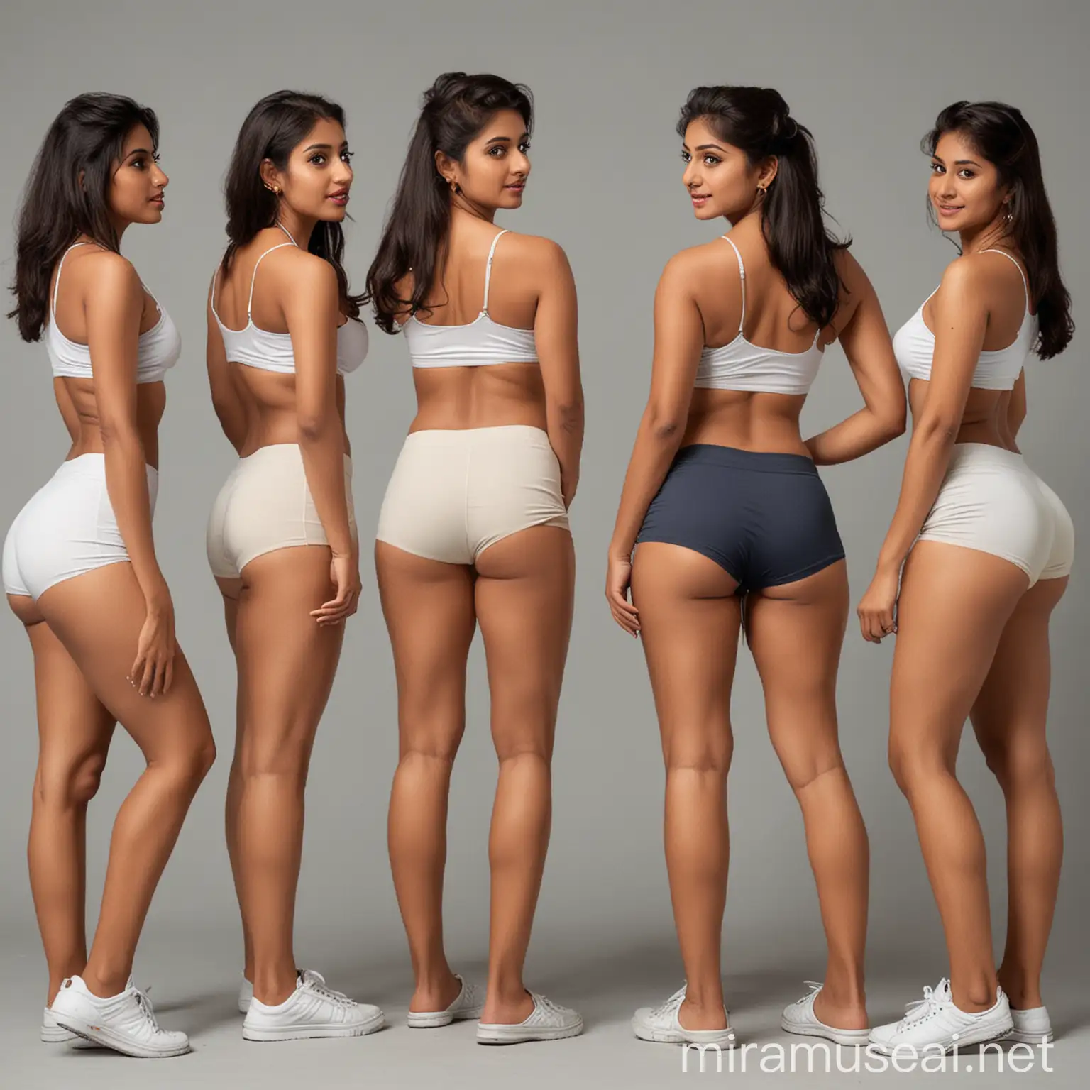 facing back group of sexy indian girls wearing cotton cycling  shorts