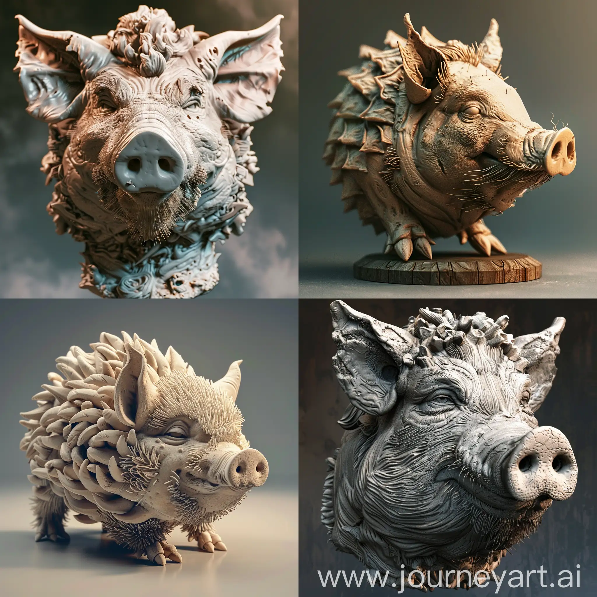 3D-Mythical-Creature-Sculpture-Pig-Bristle-Fantasy-Art