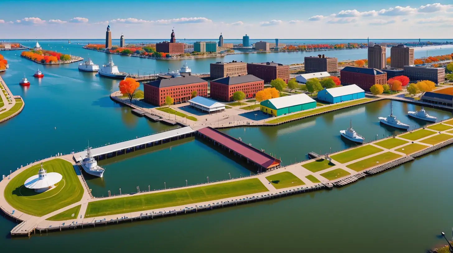 The Buffalo and Erie County Naval & Military Park, colorfully  as vector 