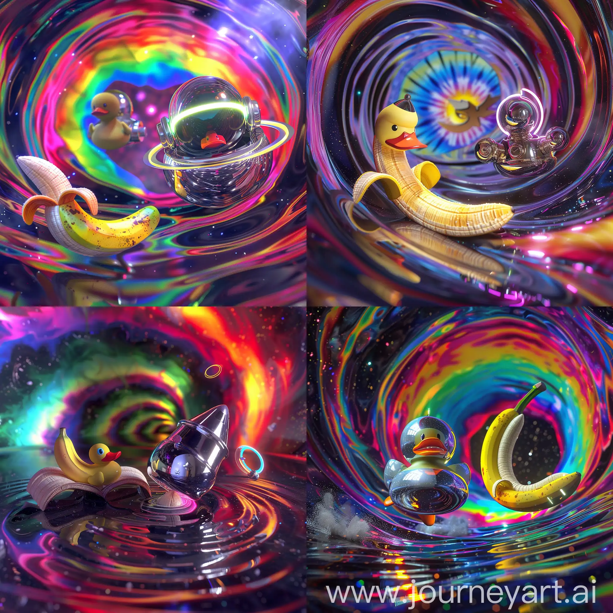 Psychedelic-Space-Race-Chrome-Ducky-vs-Neon-Banana-in-Trippy-Wormhole