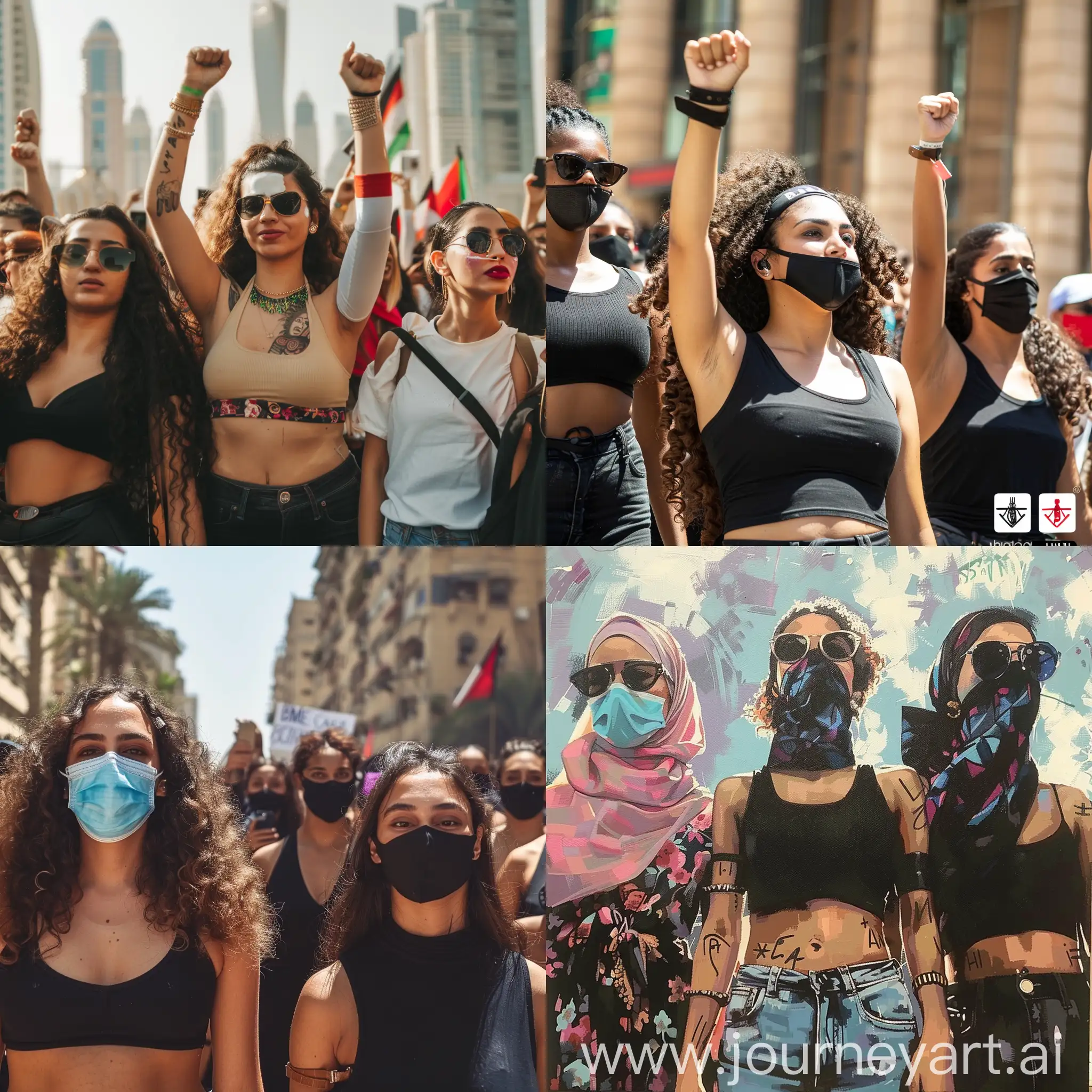 Empowered middle-eastern women wearing crop-tops Protesting for BLM