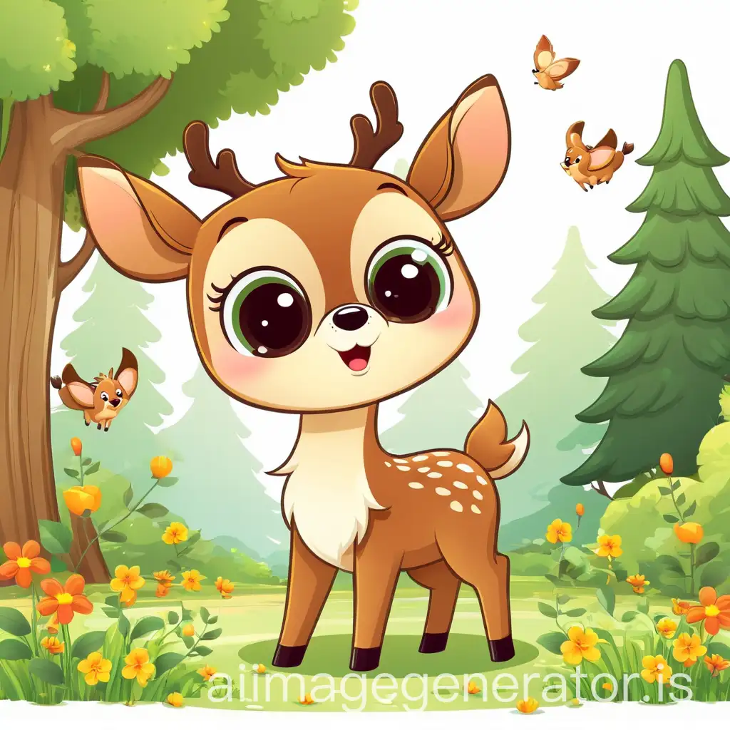 2D deer with innocent expression funny happy cartoon illustration