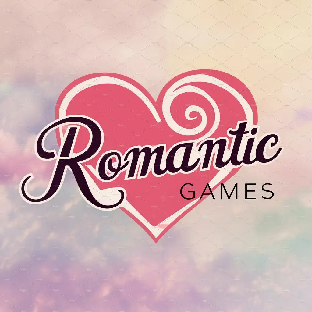 a logo design,with the text "Romantic Games", main symbol:heart,Moderate,clear background