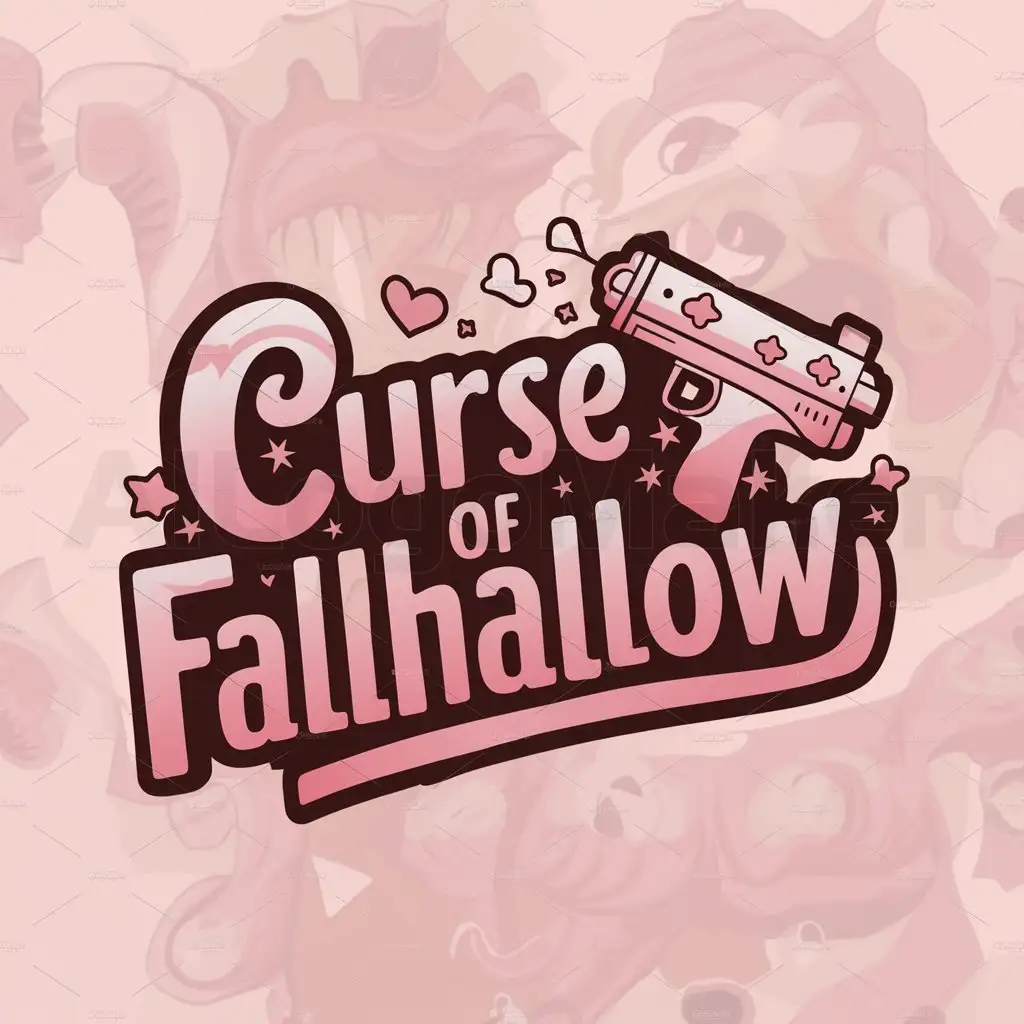 a logo design,with the text "Curse of Fallhallow", main symbol:water gun, cute, stars, hearts, pink, dark,Moderate,be used in Entertainment industry,clear background