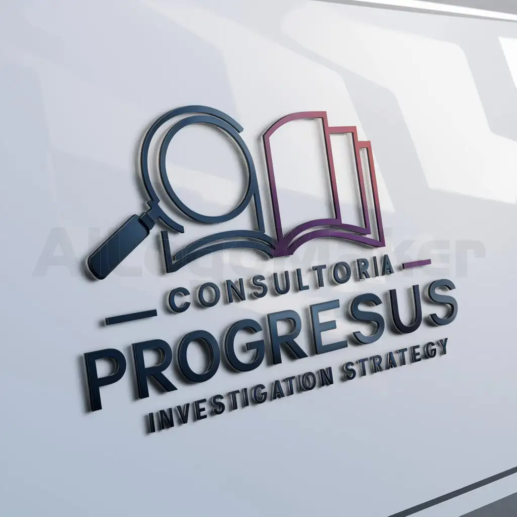 a logo design,with the text "Consultoria Progresus Investigation Strategy", main symbol:research work academic,Moderate,be used in Education industry,clear background