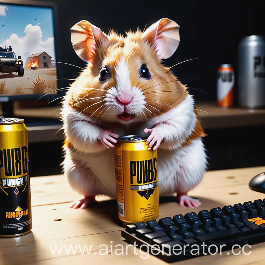 Playful-Hamster-Gaming-in-PUBG-and-Sipping-Energy-Drink
