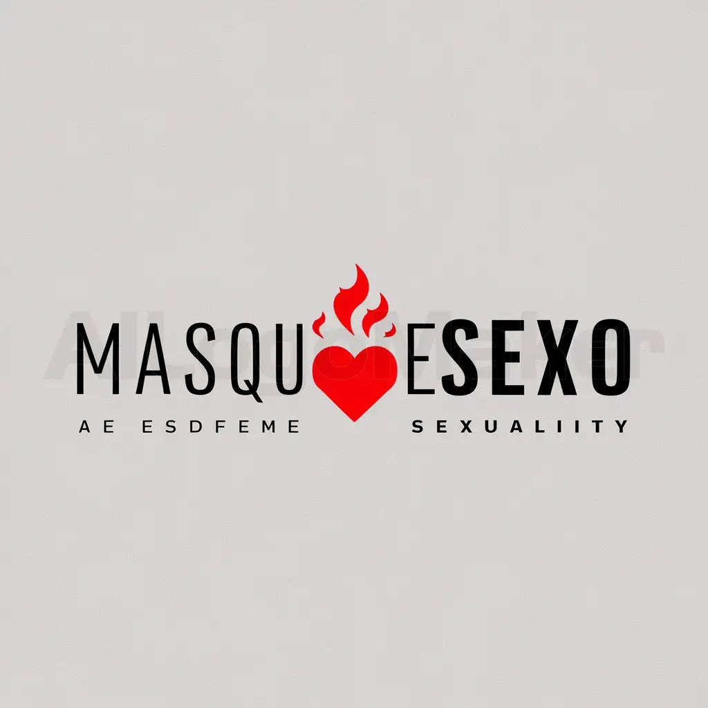 a logo design,with the text "MasQueSexo", main symbol:heart on fire,Minimalistic,be used in sexuality industry,clear background